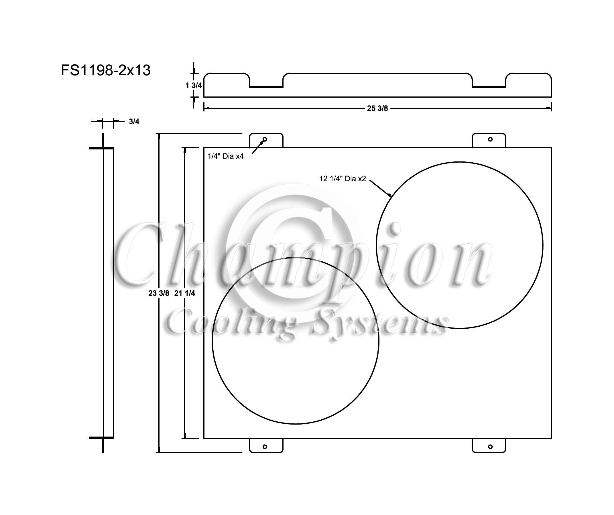 All Aluminum Fan Shroud Fits (2) 13" Fans for CC1198