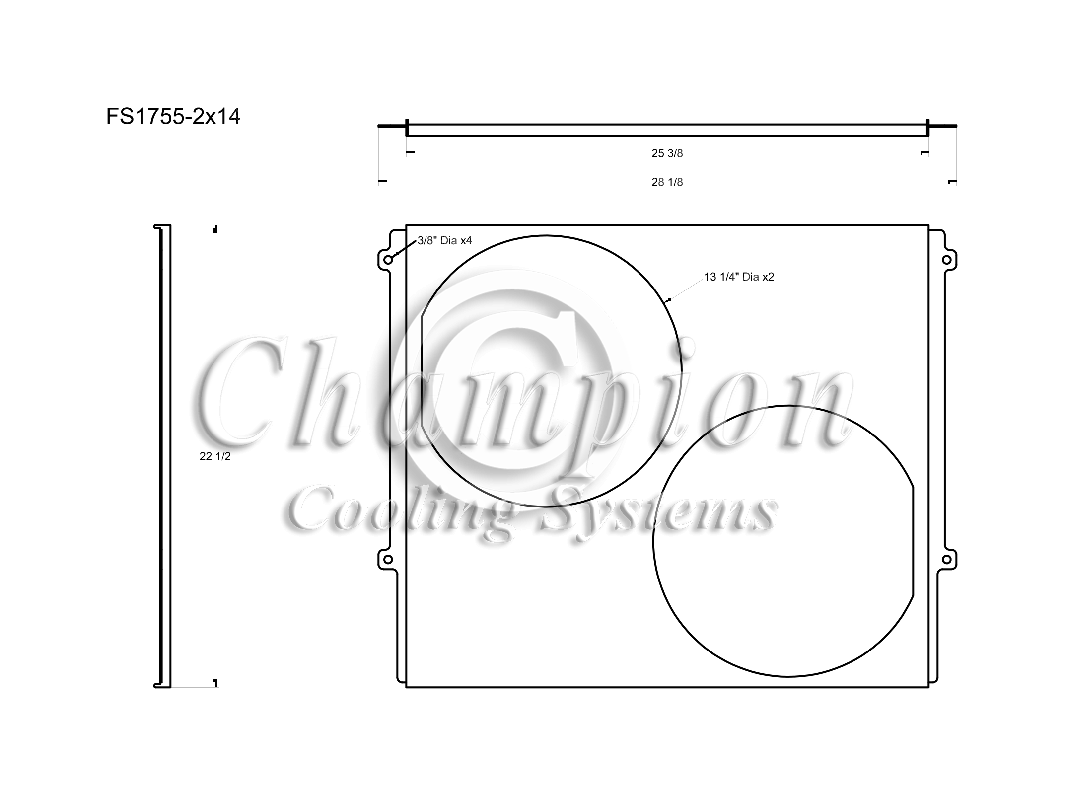 All Aluminum Fan Shroud Fits (2) 14" Fans for CC1755