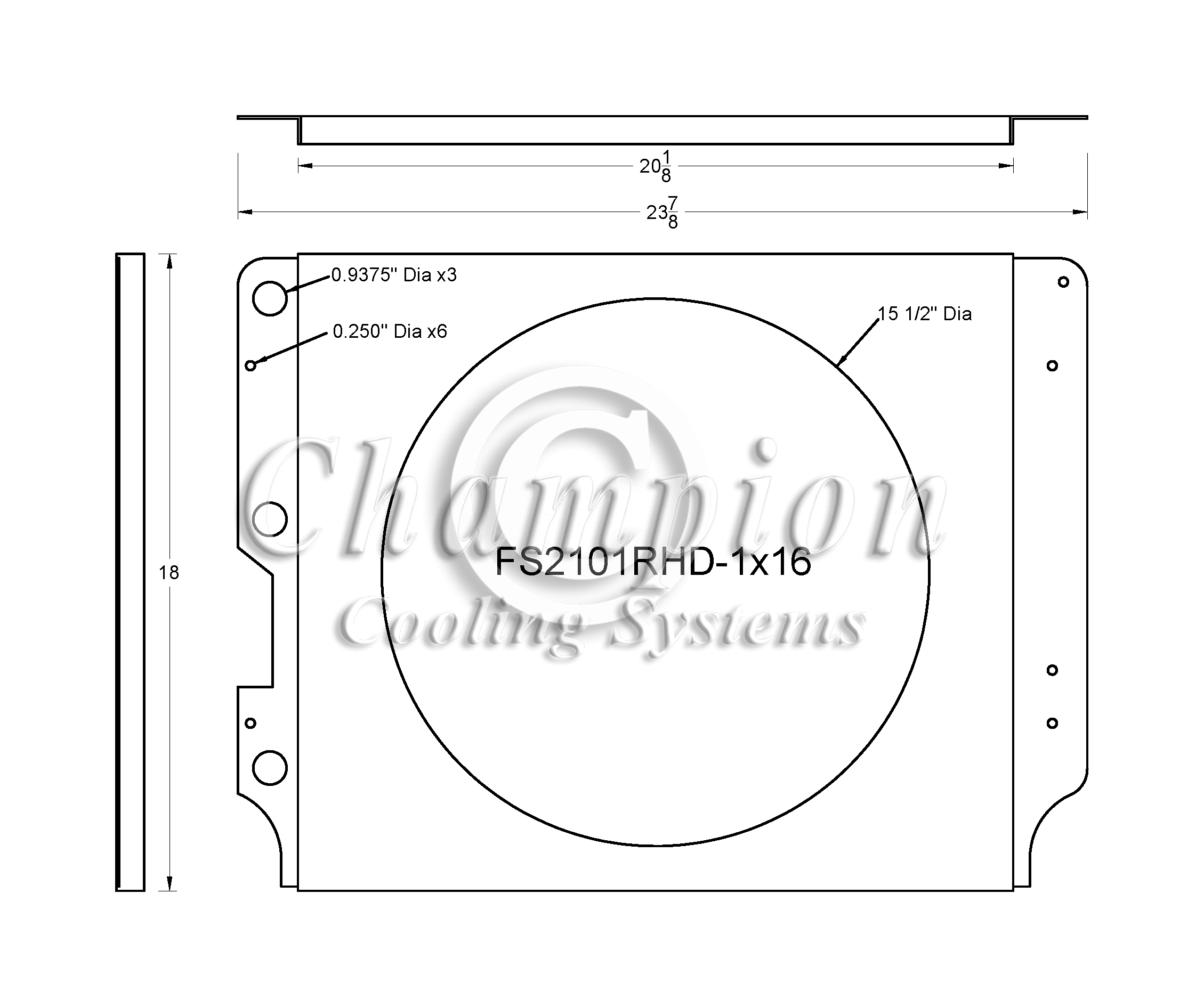 All Aluminum Fan Shroud Fits Single 16" Fan for CC2101RHD