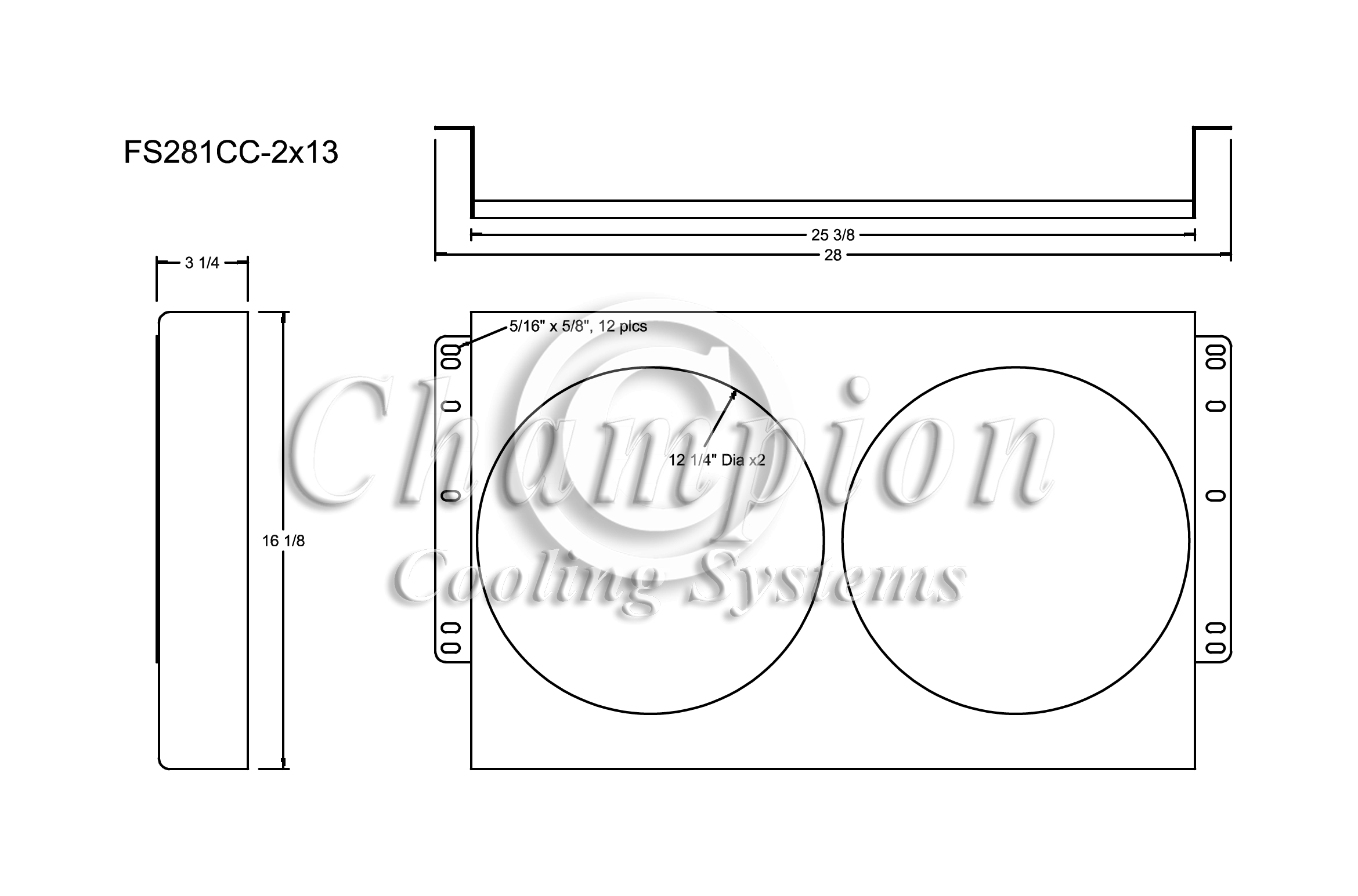All Aluminum Fan Shroud Fits (2) 13" Fans for CC281B, CC281B-PS, CC281B-BLK, CC281B-LS, CC281B-LS-BLK