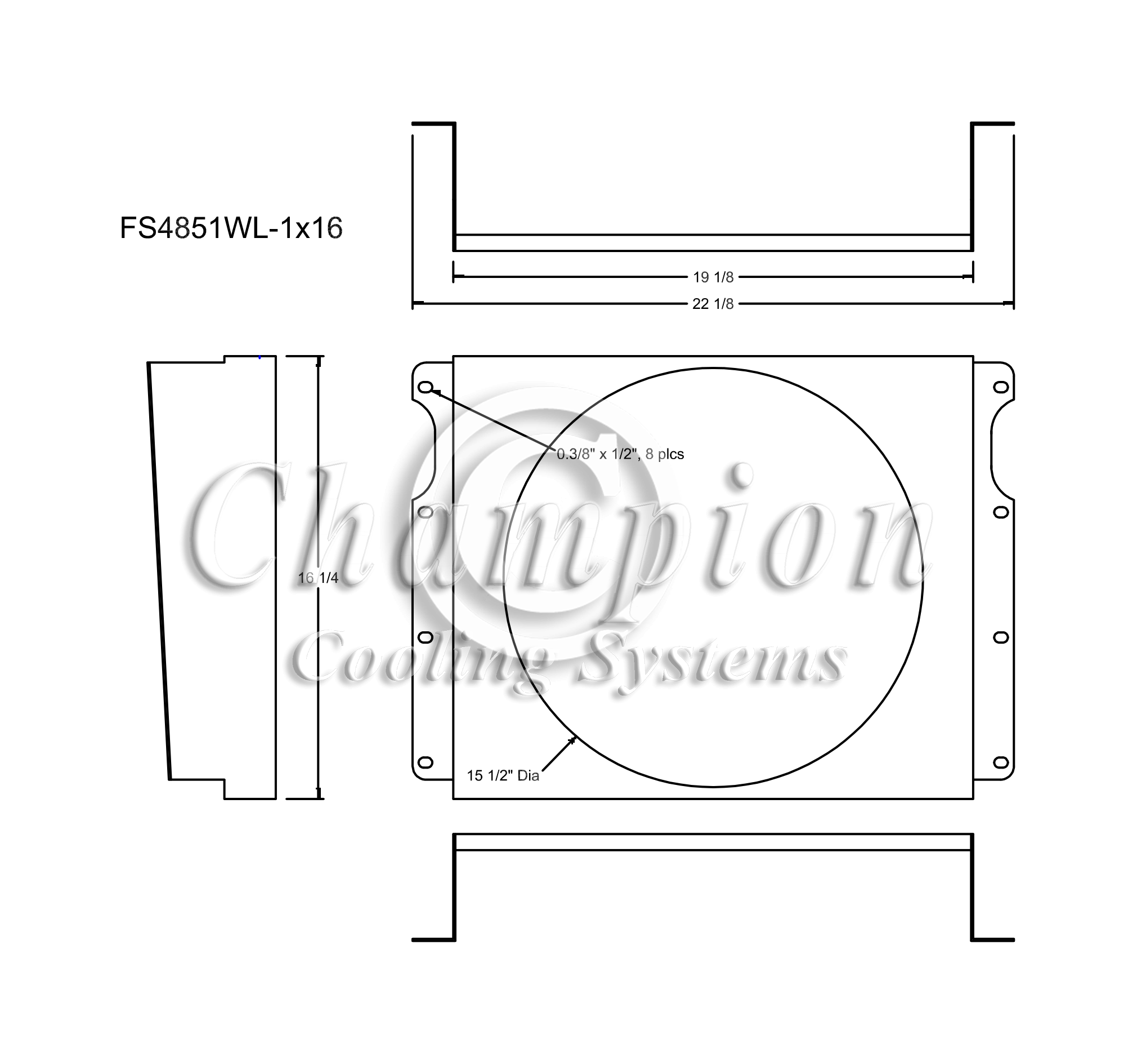 All Aluminum Fan Shroud Fits Single 16" Fans for CC4851WL