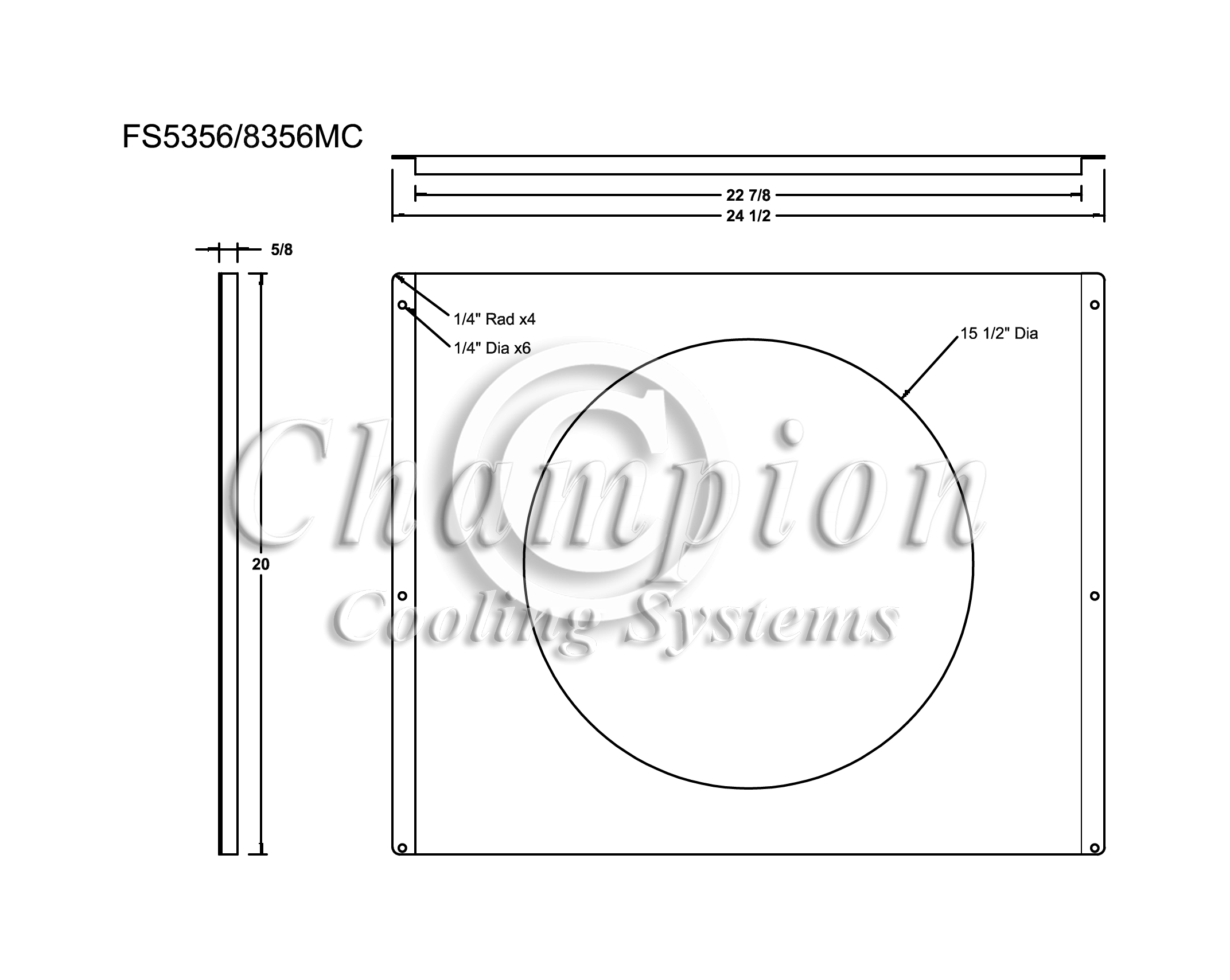 All Aluminum Fan Shroud Fits Single 16" Fan for MC5356, MC8356