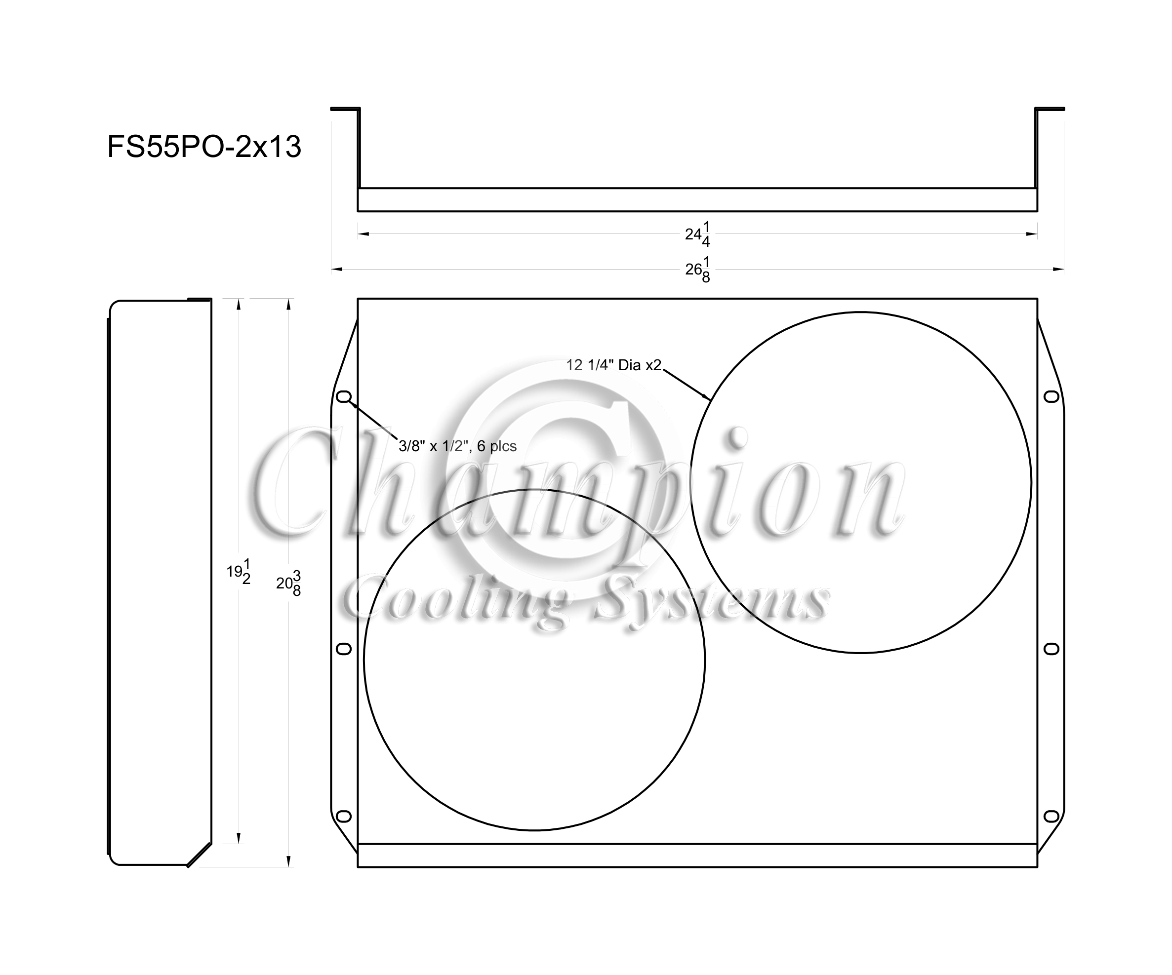 All Aluminum Fan Shroud Fits (2) 13" Fans for CC55PO