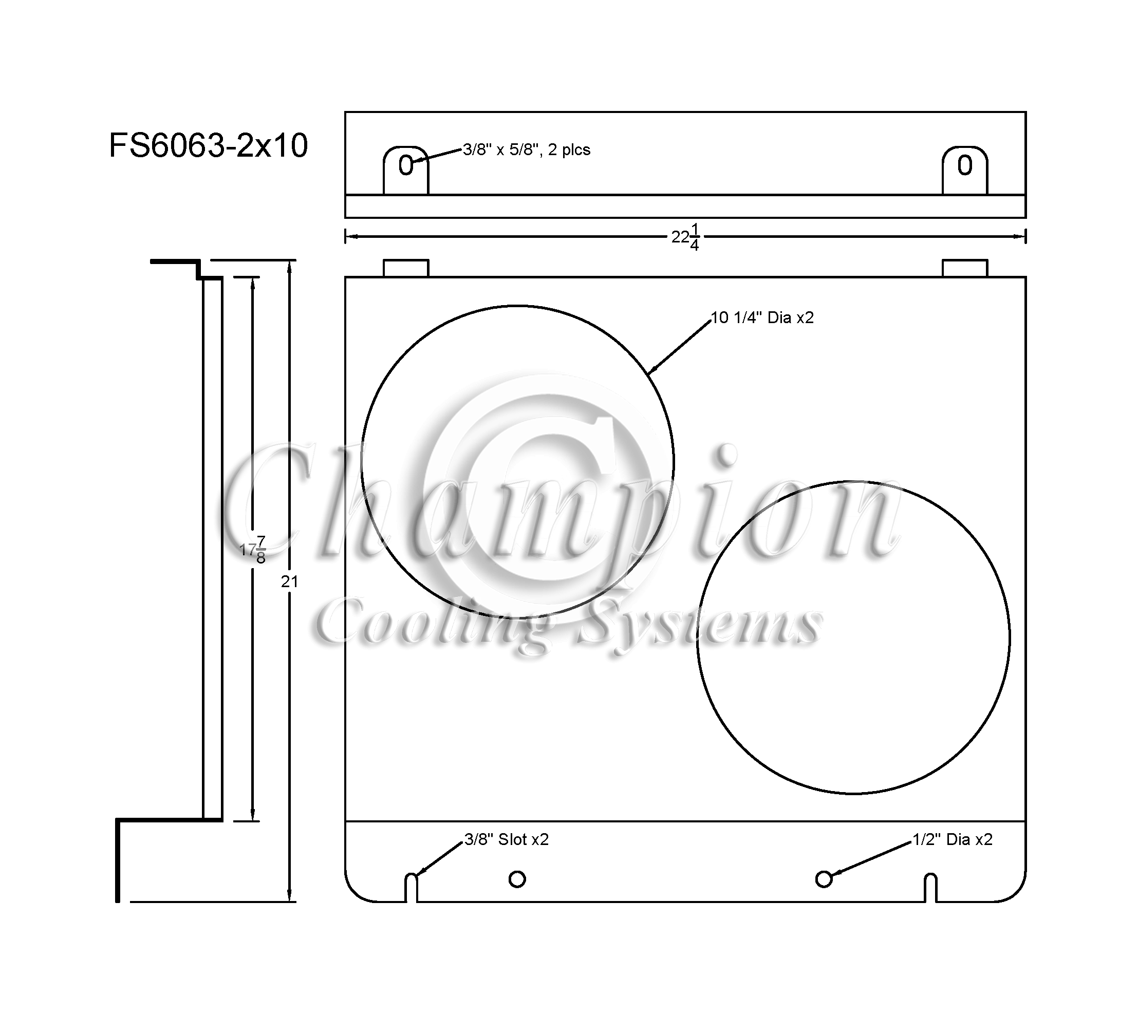 All Aluminum Fan Shroud Fits (2) 10" Fans for CC6063, MC6063