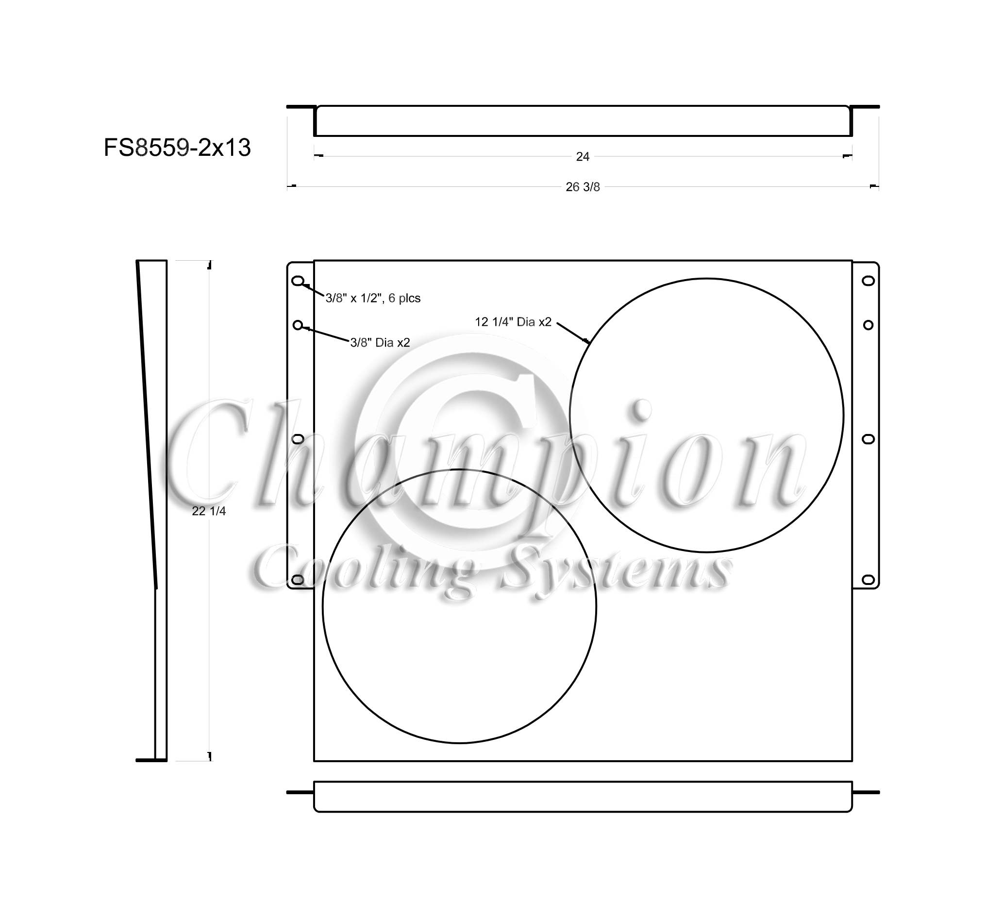 All Aluminum Fan Shroud Fits (2) 13" Fans for CC8559, MC8559