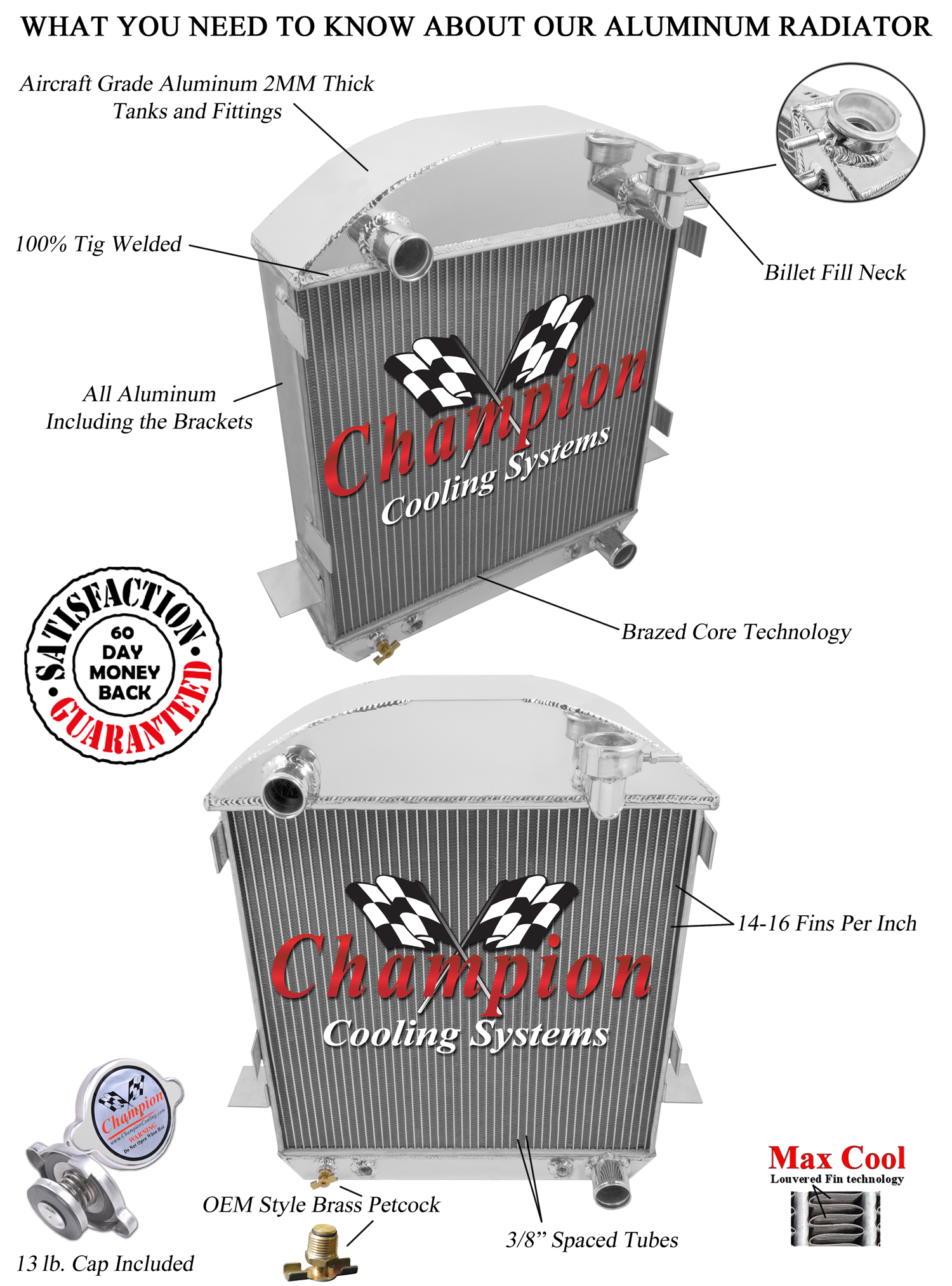 24-27 T-Bucket with Chevy configuration 2 row all aluminum radiator view 3
