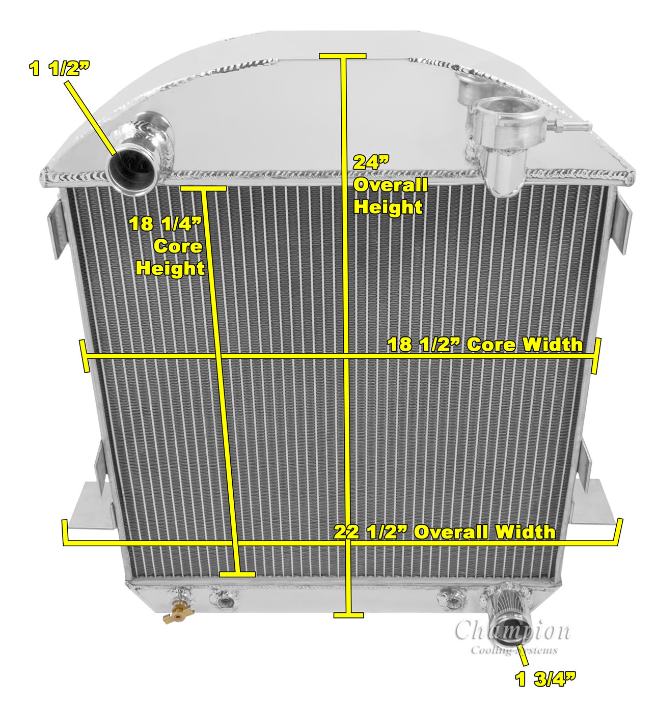 24-27 T-Bucket with Chevy configuration 2 row all aluminum radiator view 4