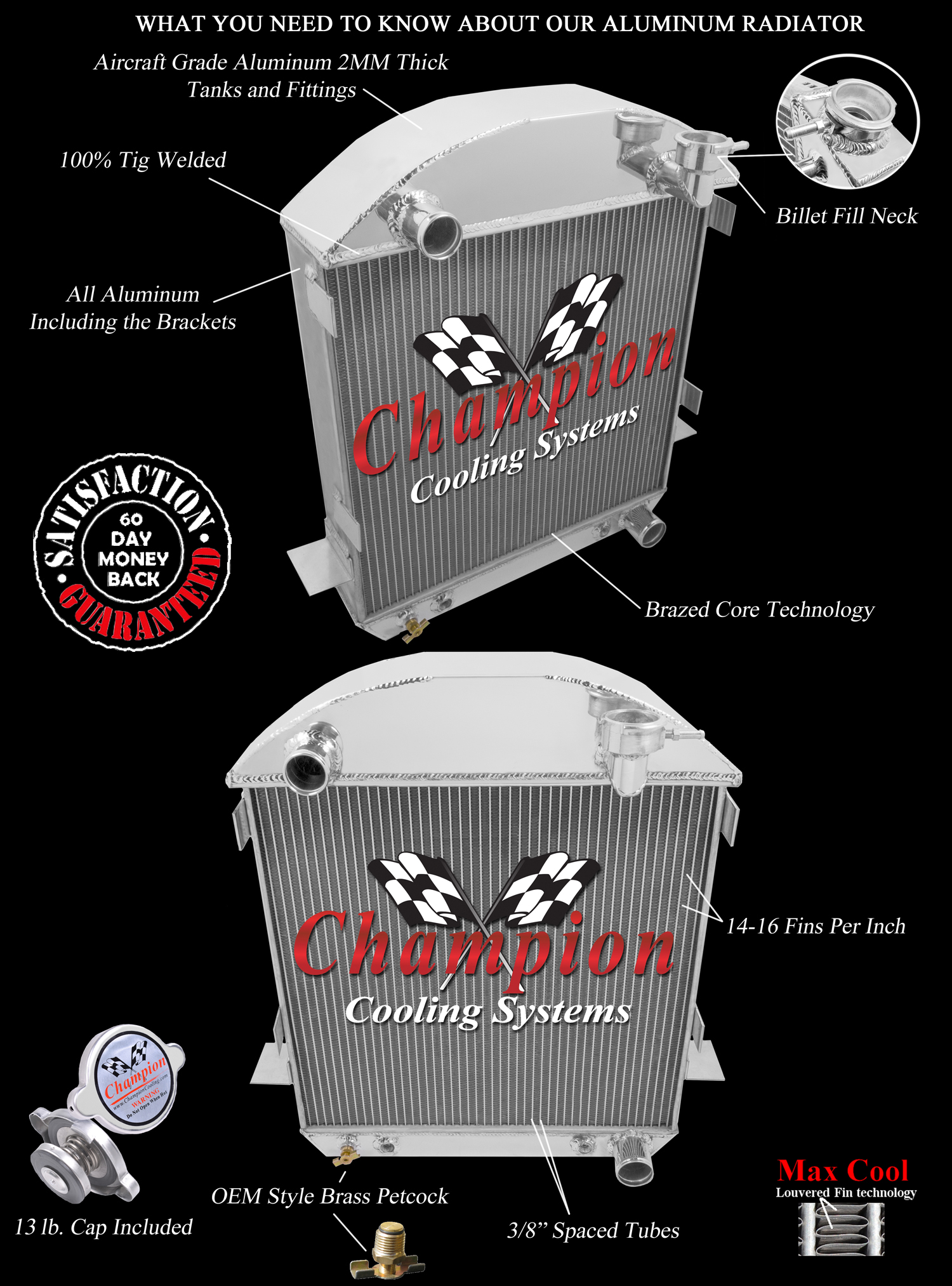 24-27 T-Bucket with Chevy configuration 2 row all aluminum radiator view 5