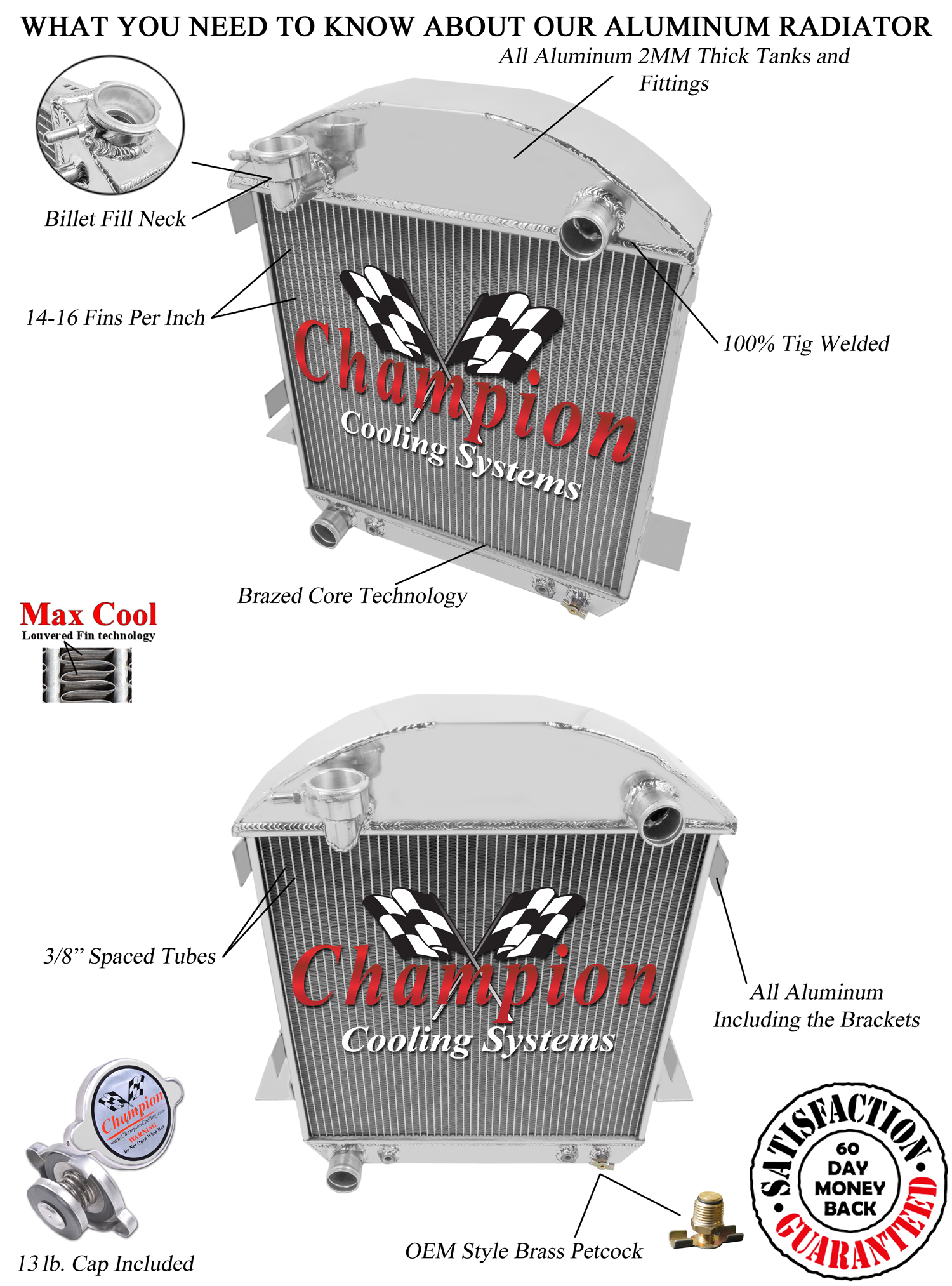 24-27 Model T with Ford configuration 2 Row all aluminum radiator view 3