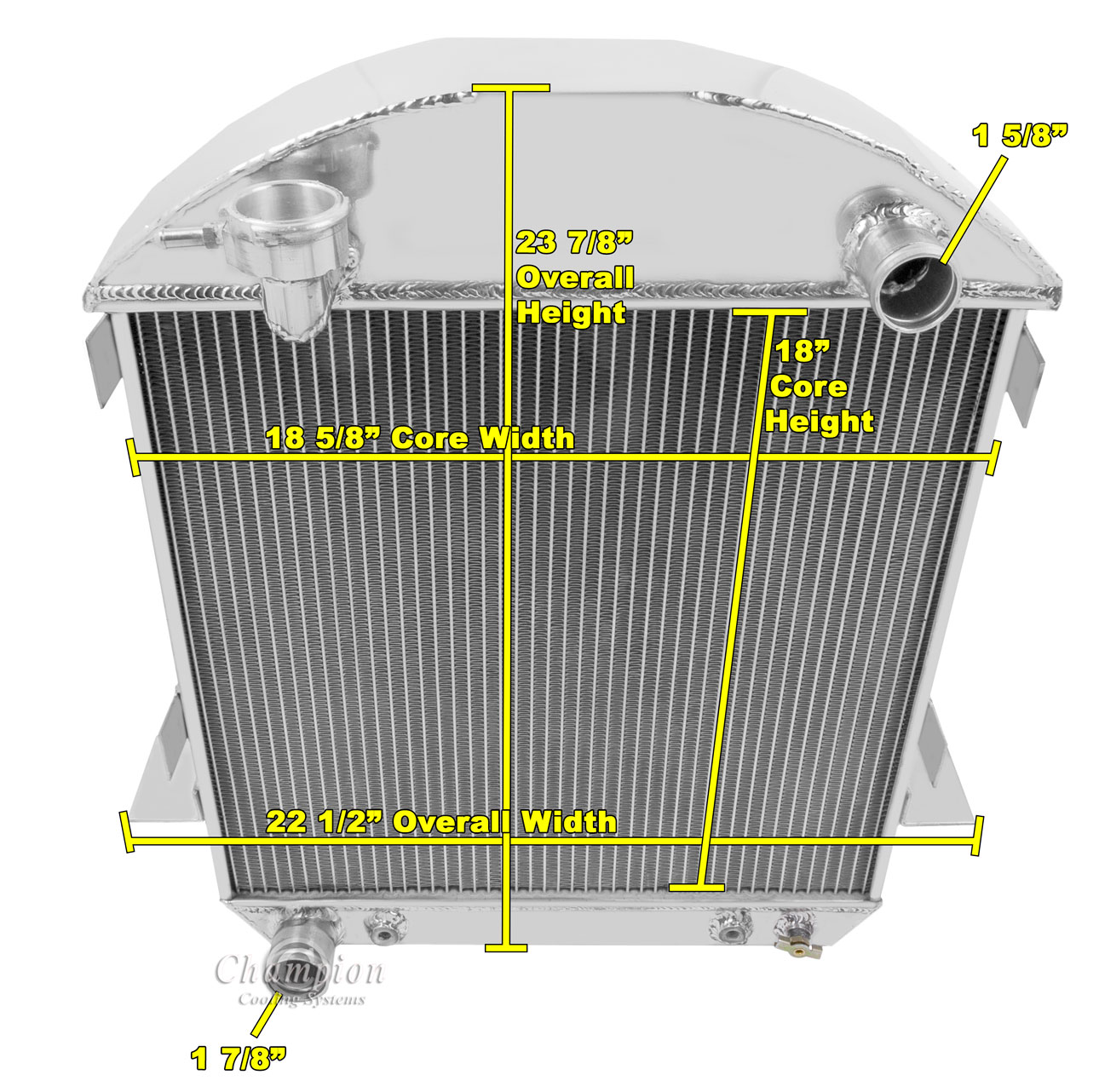 24-27 Model T with Ford configuration 2 Row all aluminum radiator view 4