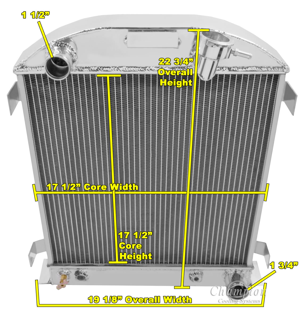 32 Ford with 3" Chop 2 Row all aluminum radiator with Chevy configuration view 4