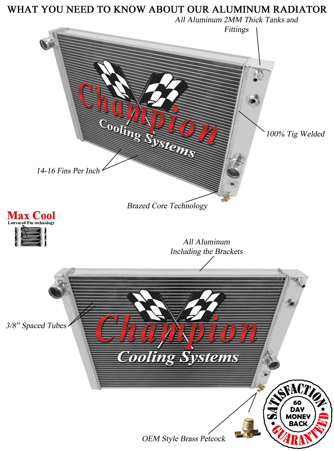 91-96 Corvette 2 row all aluminum radiator view 3