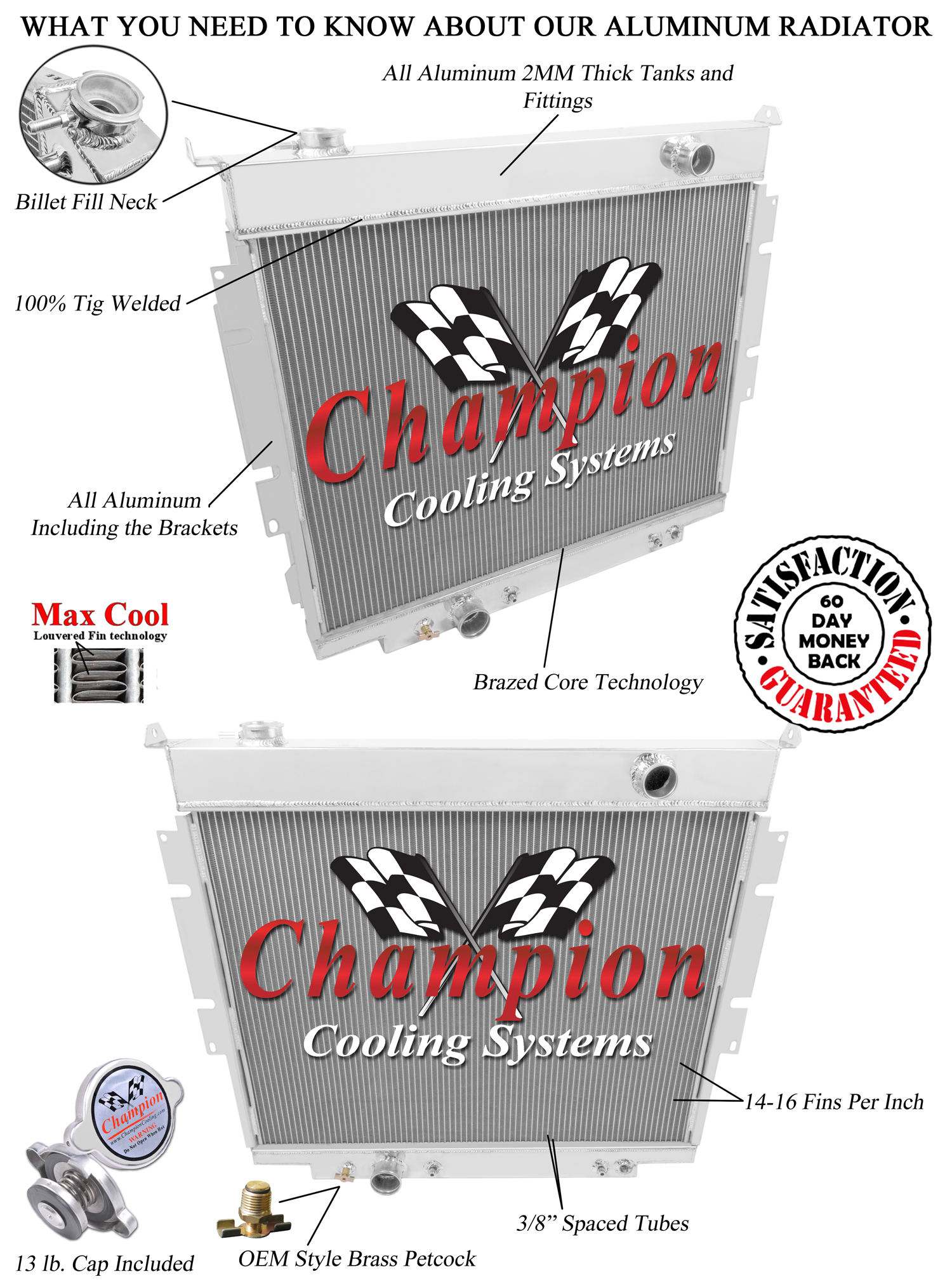 83-94 F-Series Pickups with Diesel engines 2 row all aluminum radiators view 3