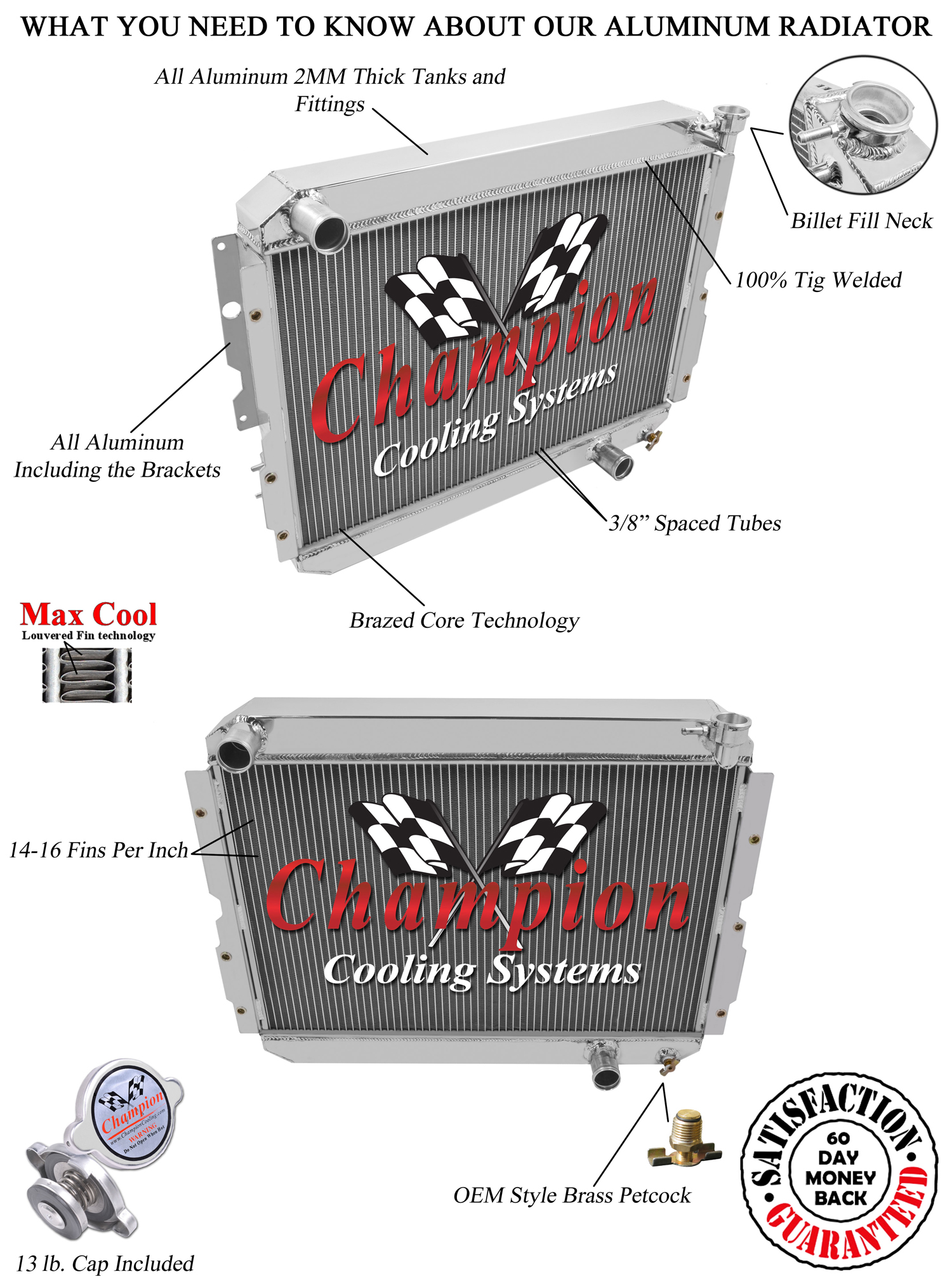 1981-1990 Toyota Land Cruiser 2 Row All Aluminum Radiator view 3