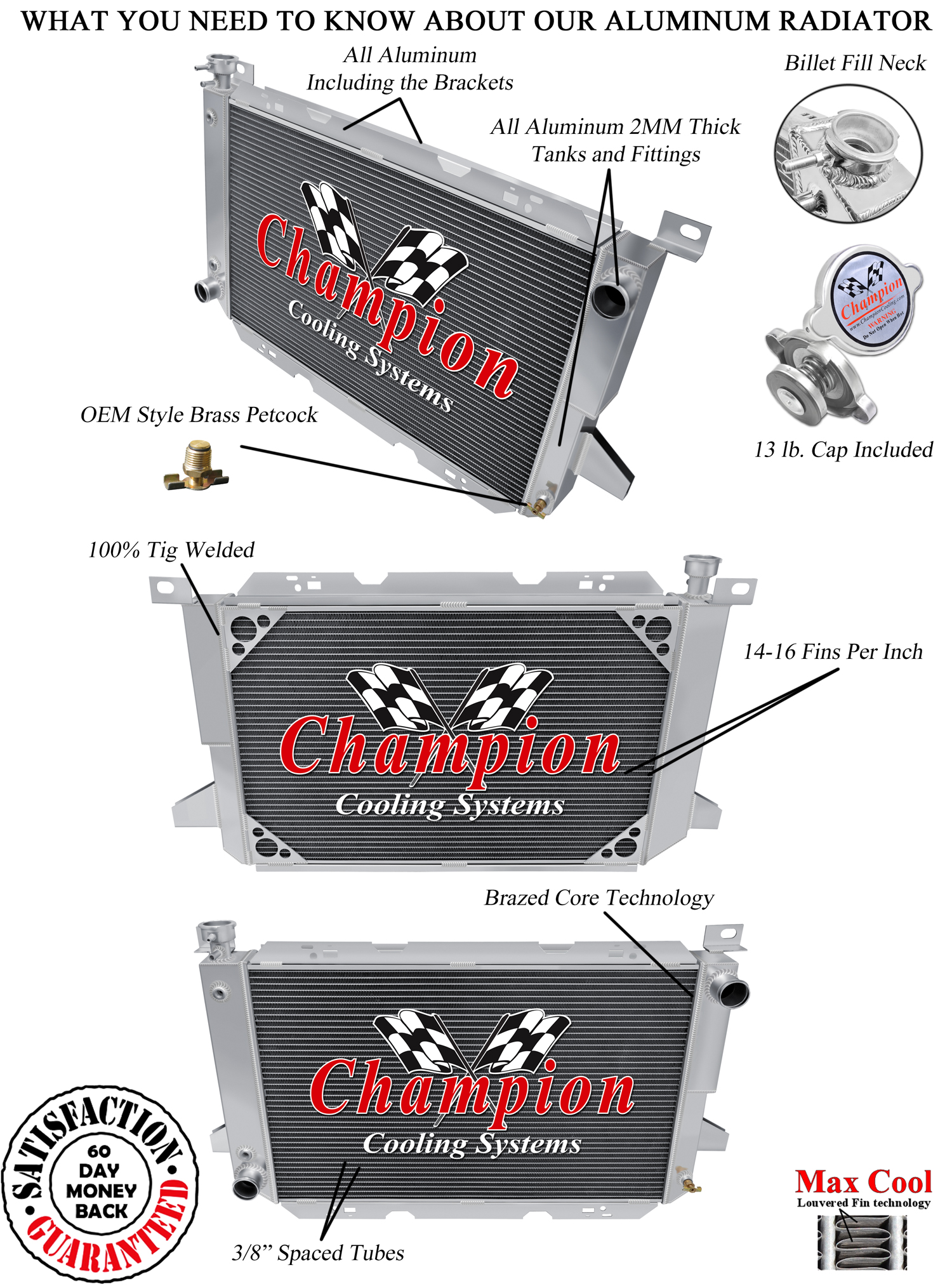 85-97 F-Series 2 row all aluminum radiator view 3