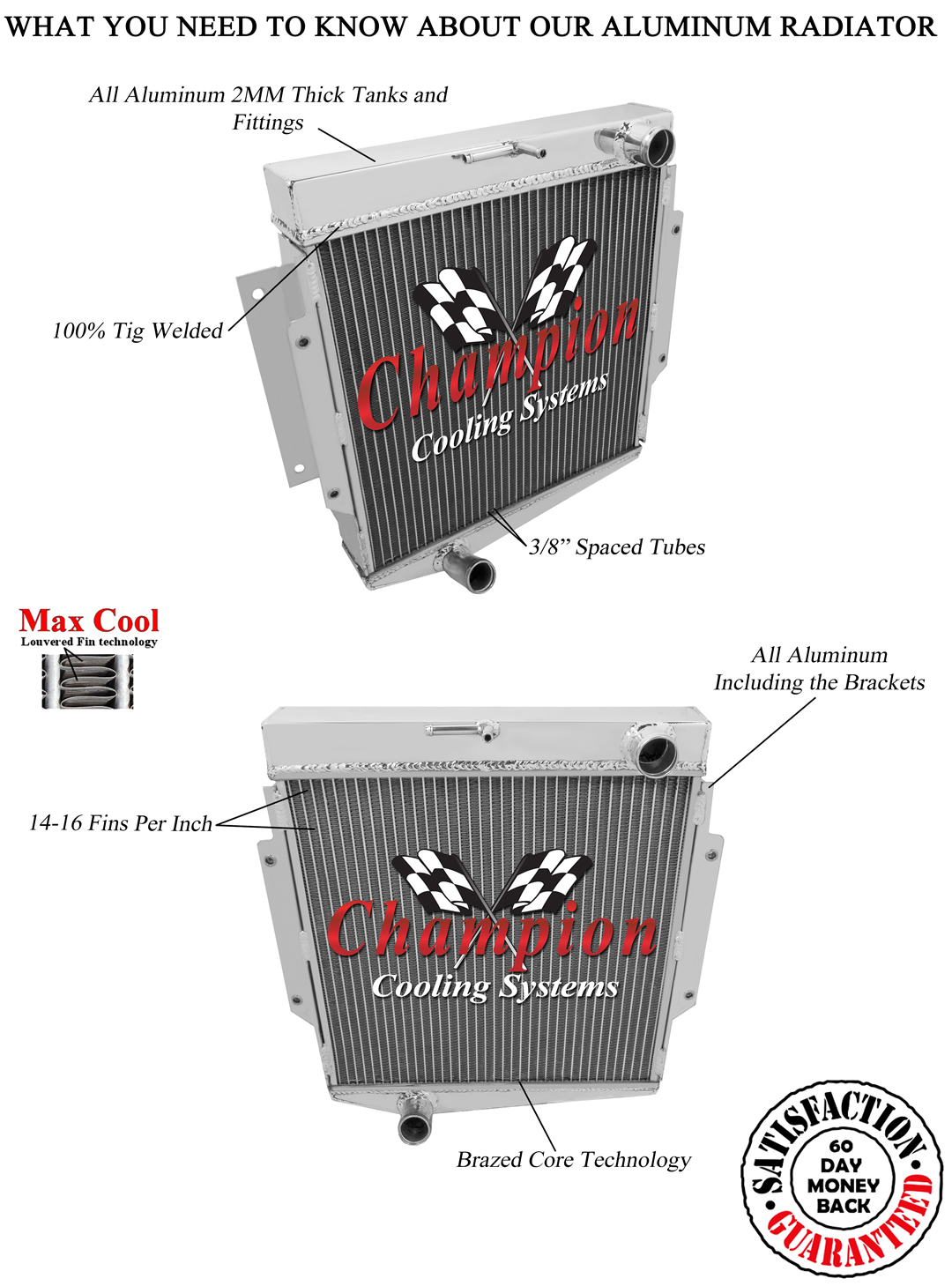 63-69 Datsun Fairlady 2 row all aluminum radiator view 3