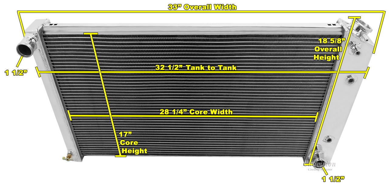 68-85 GM 28" Core 2 Row all aluminum radiator view 4