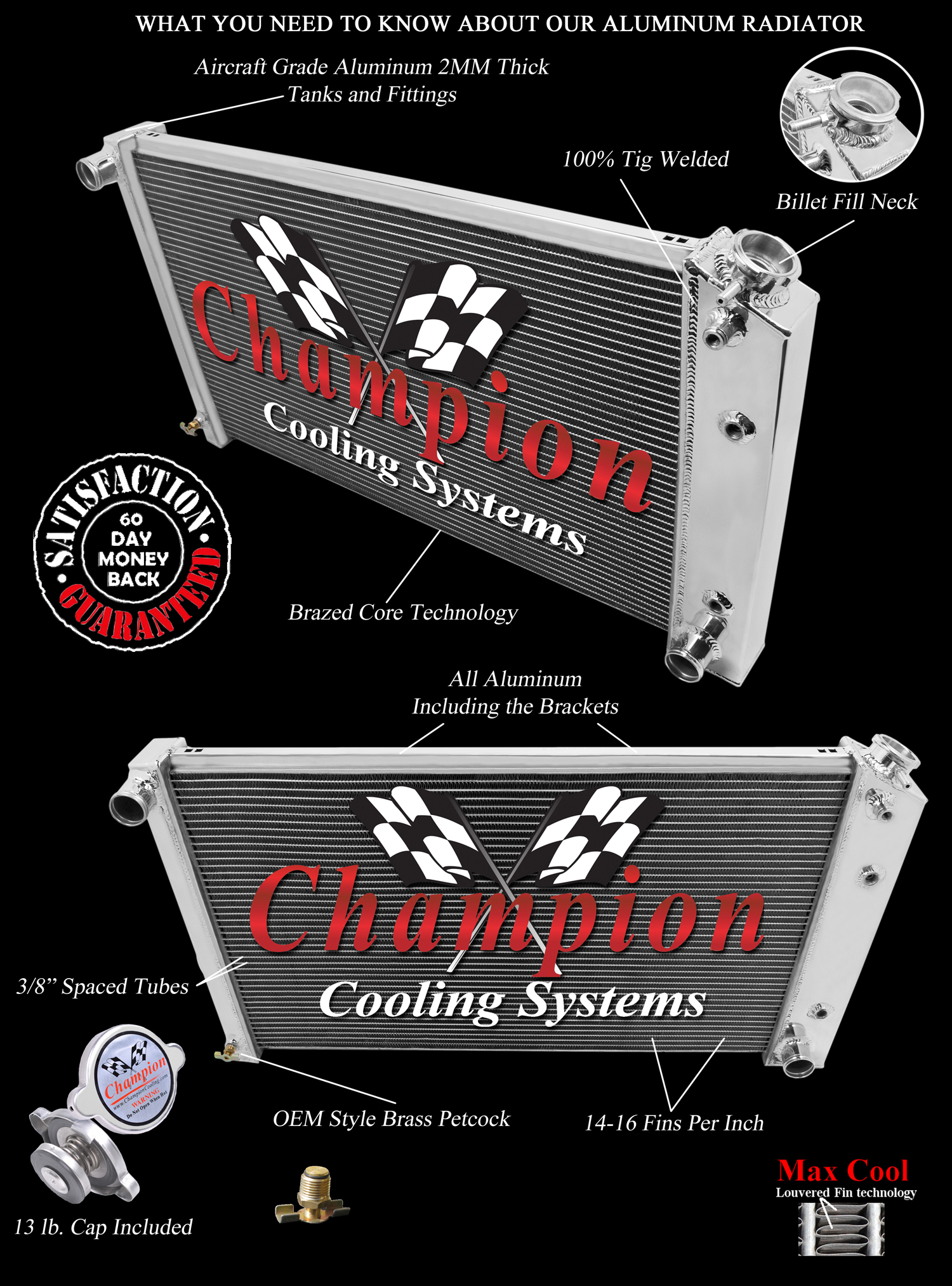 68-85 GM 28" Core 2 Row all aluminum radiator view 5