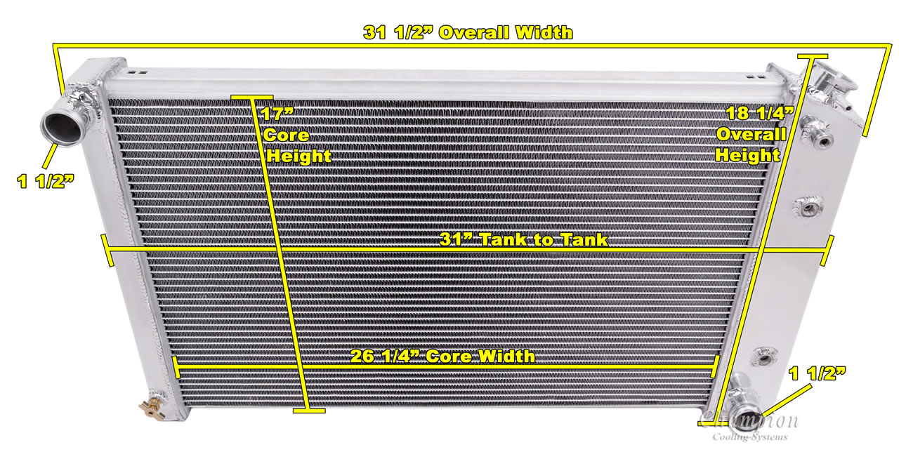 70-85 GM 26" Core 2 Row all aluminum radiator view 4