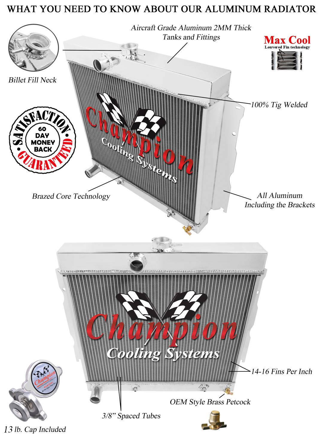 66 Dart 22" Core 2 row all aluminum radiator view 3