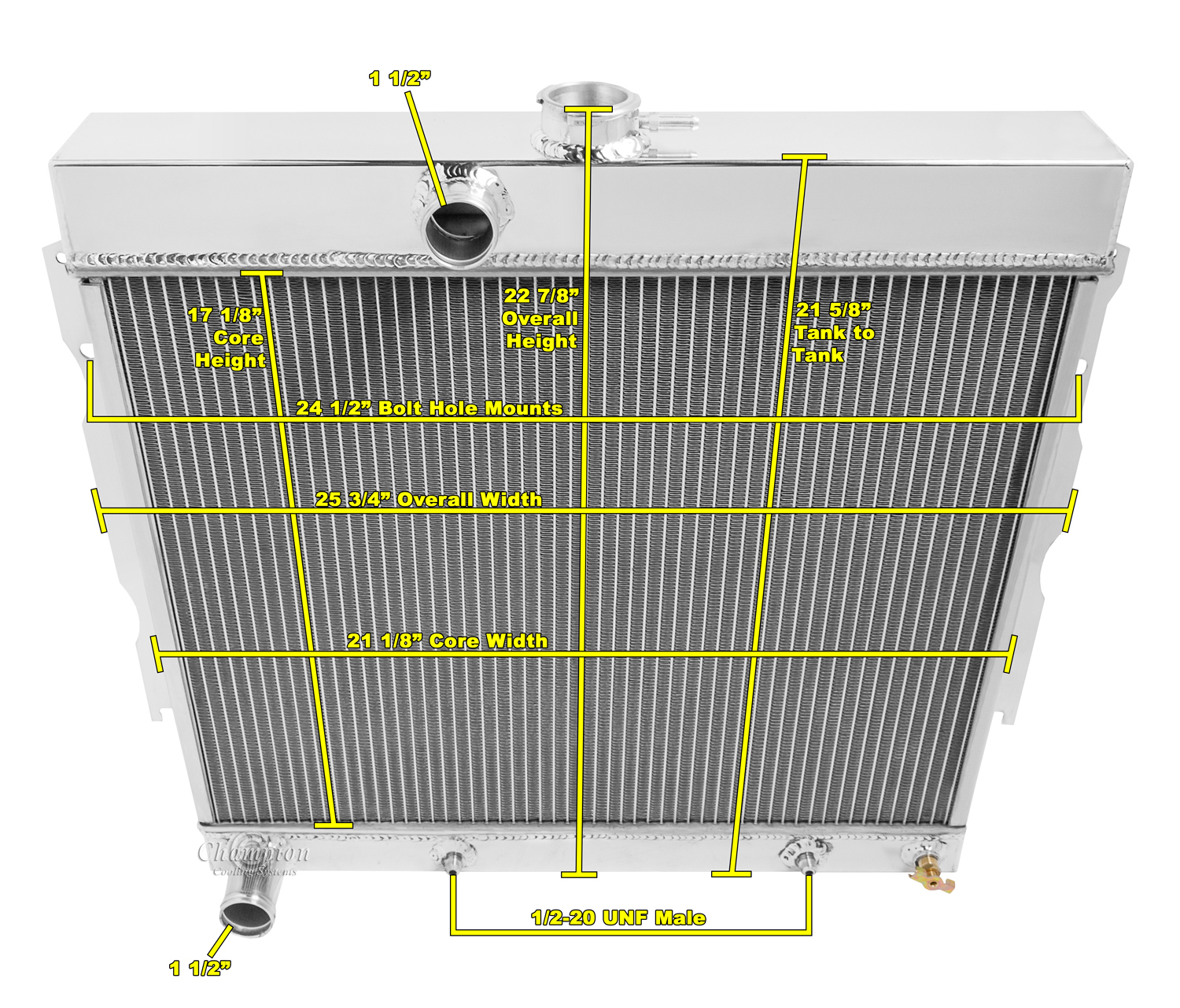 66 Dart 22" Core 2 row all aluminum radiator view 4