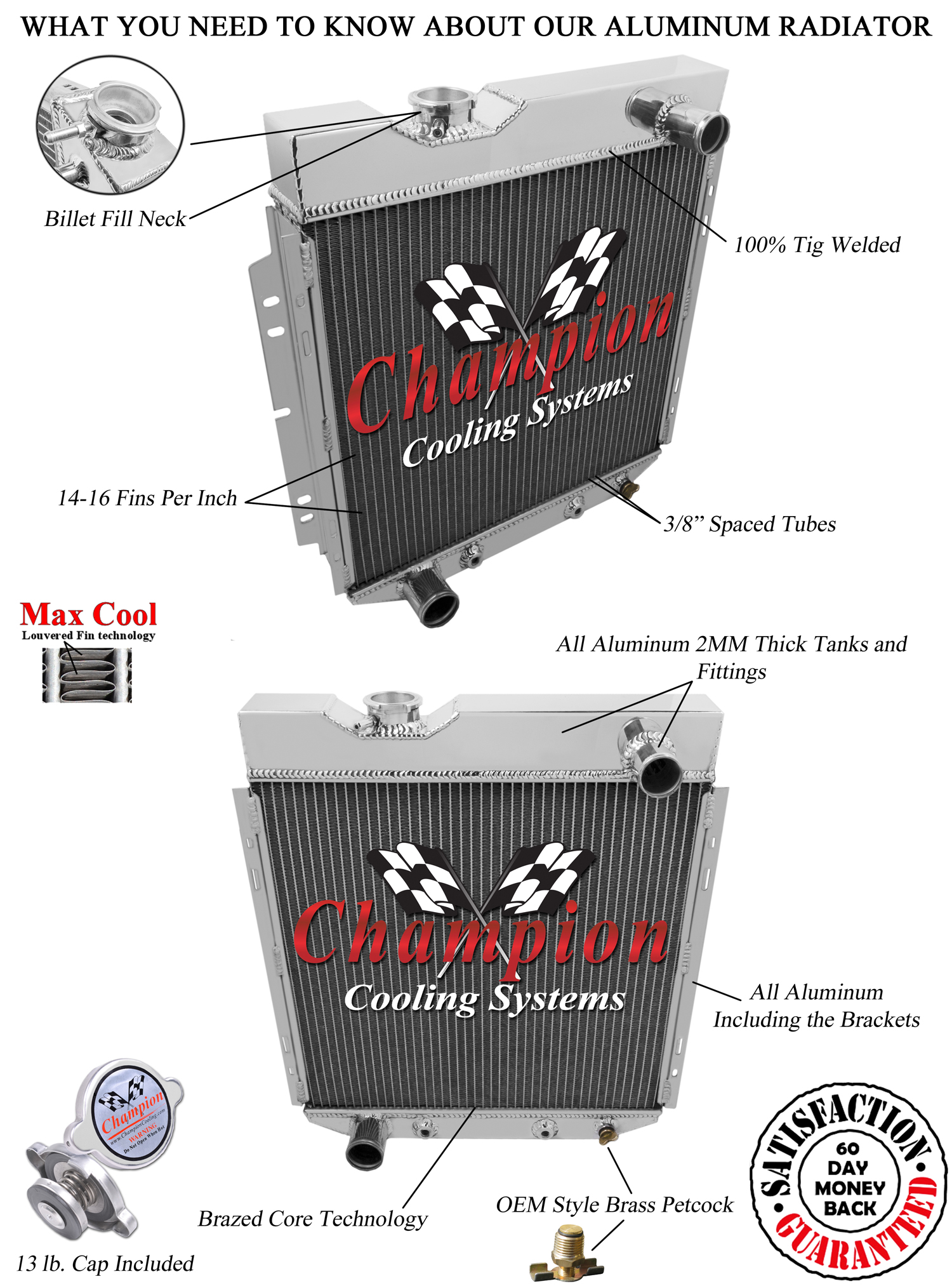 65-66 Ford Mustang 2 Row 1" Tubes All Aluminum Radiator view 3