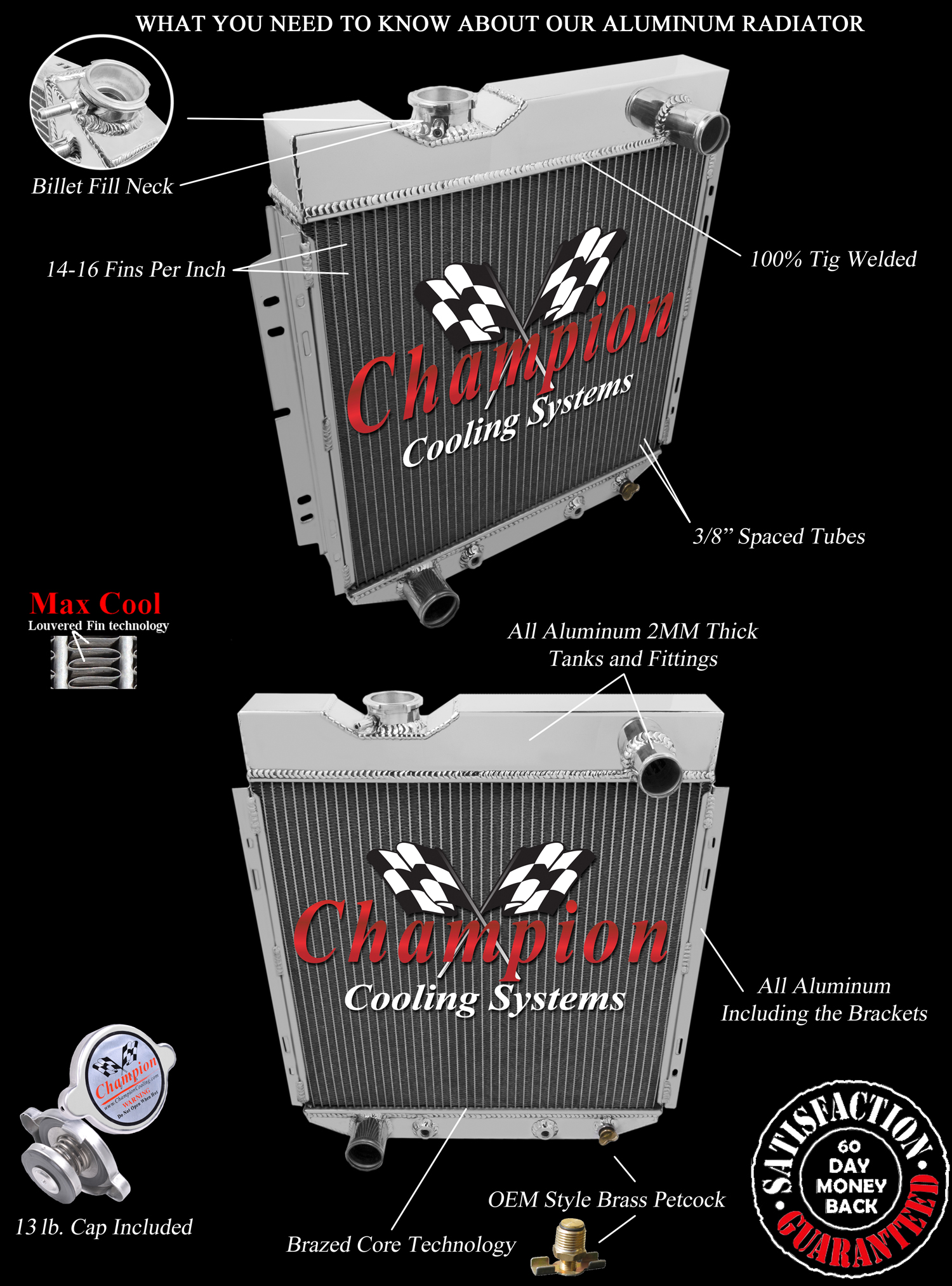 65-66 Ford Mustang 3 Row All Aluminum Radiator view 5