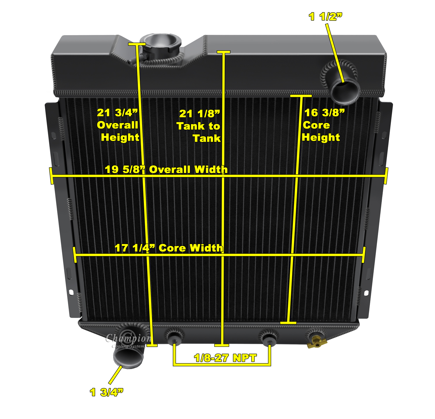65-66 Ford Mustang 3 Row All Aluminum Radiator (Black Aluminum) view 4