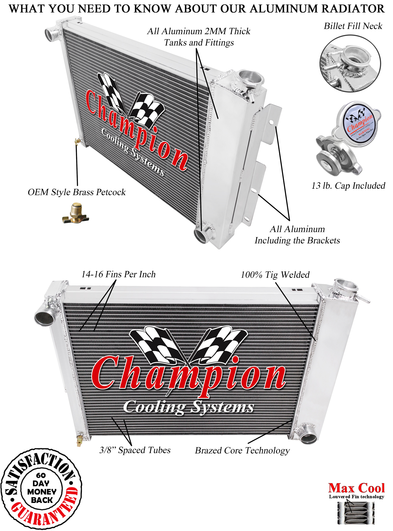 CC337B with no trans-cooler 3 Row All Aluminum Radiator view 3