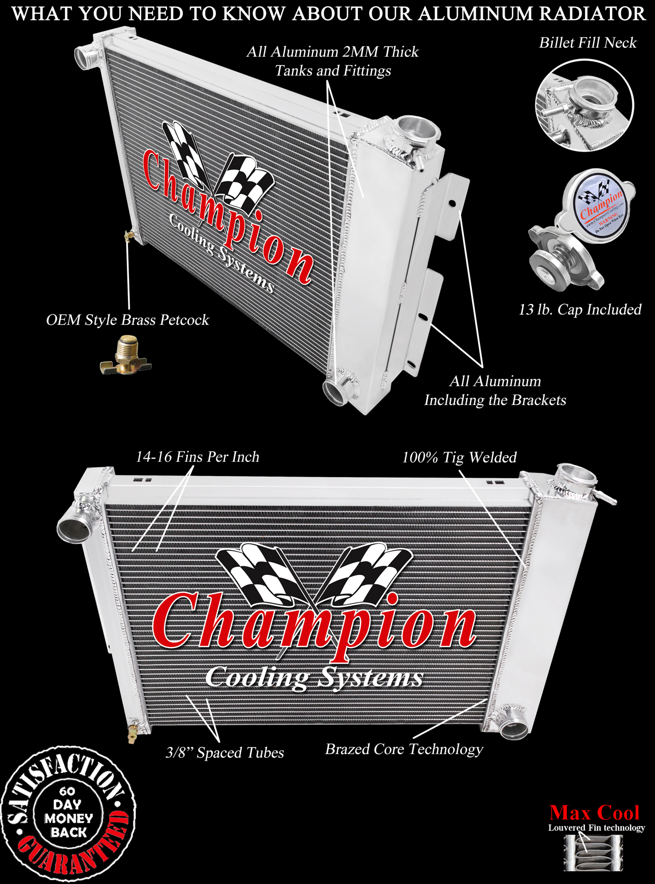 CC337B with no trans-cooler 3 Row All Aluminum Radiator view 5