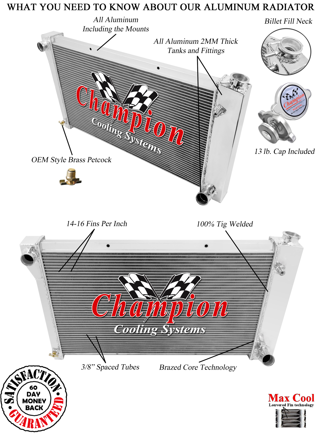 CC369 with no trans-cooler 3 Row All Aluminum Radiator view 3