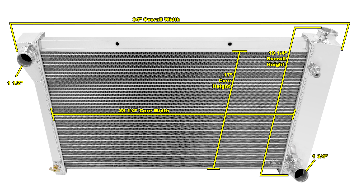 CC369 with no trans-cooler 3 Row All Aluminum Radiator view 4