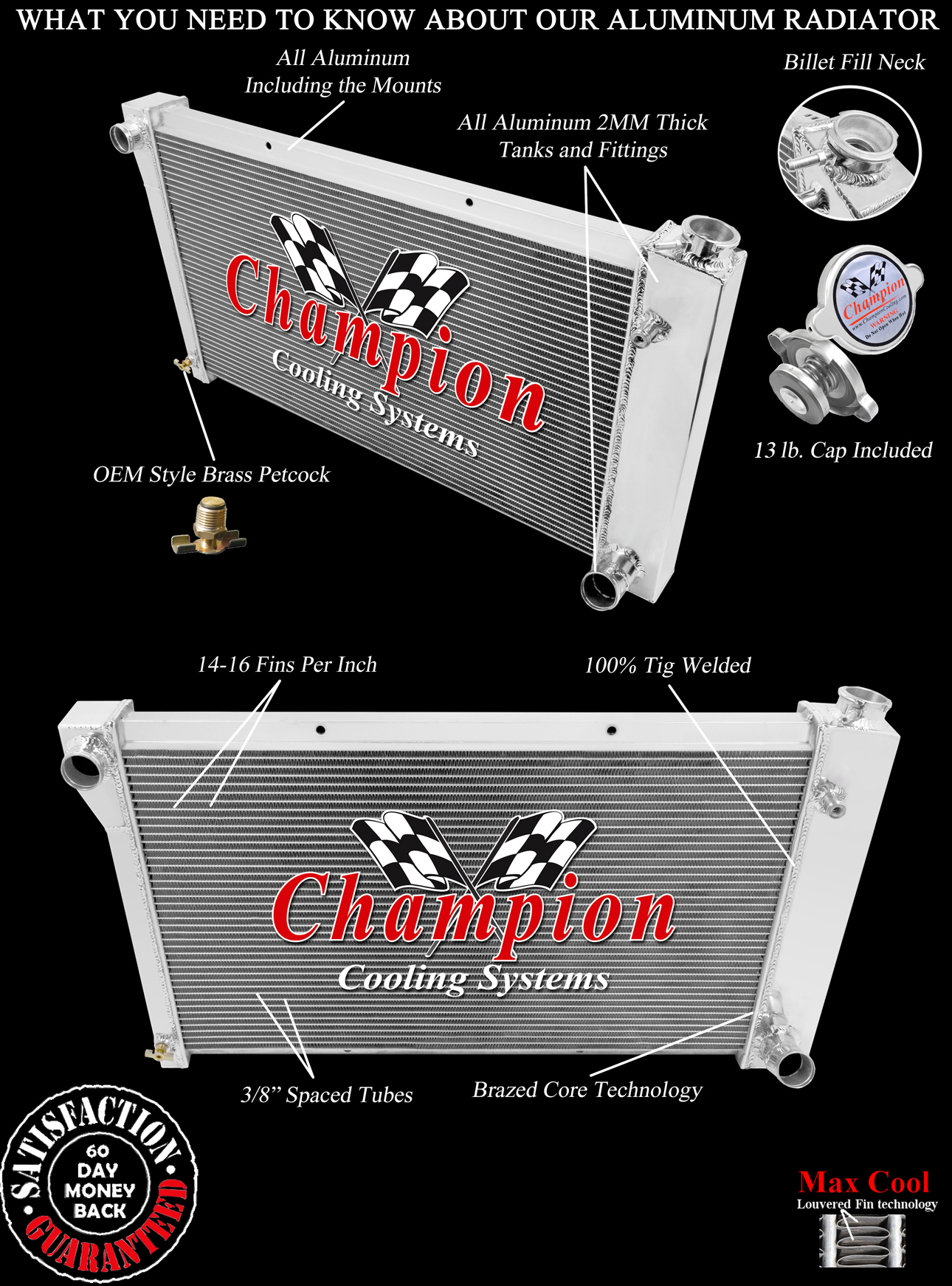 CC369 with no trans-cooler 3 Row All Aluminum Radiator view 5