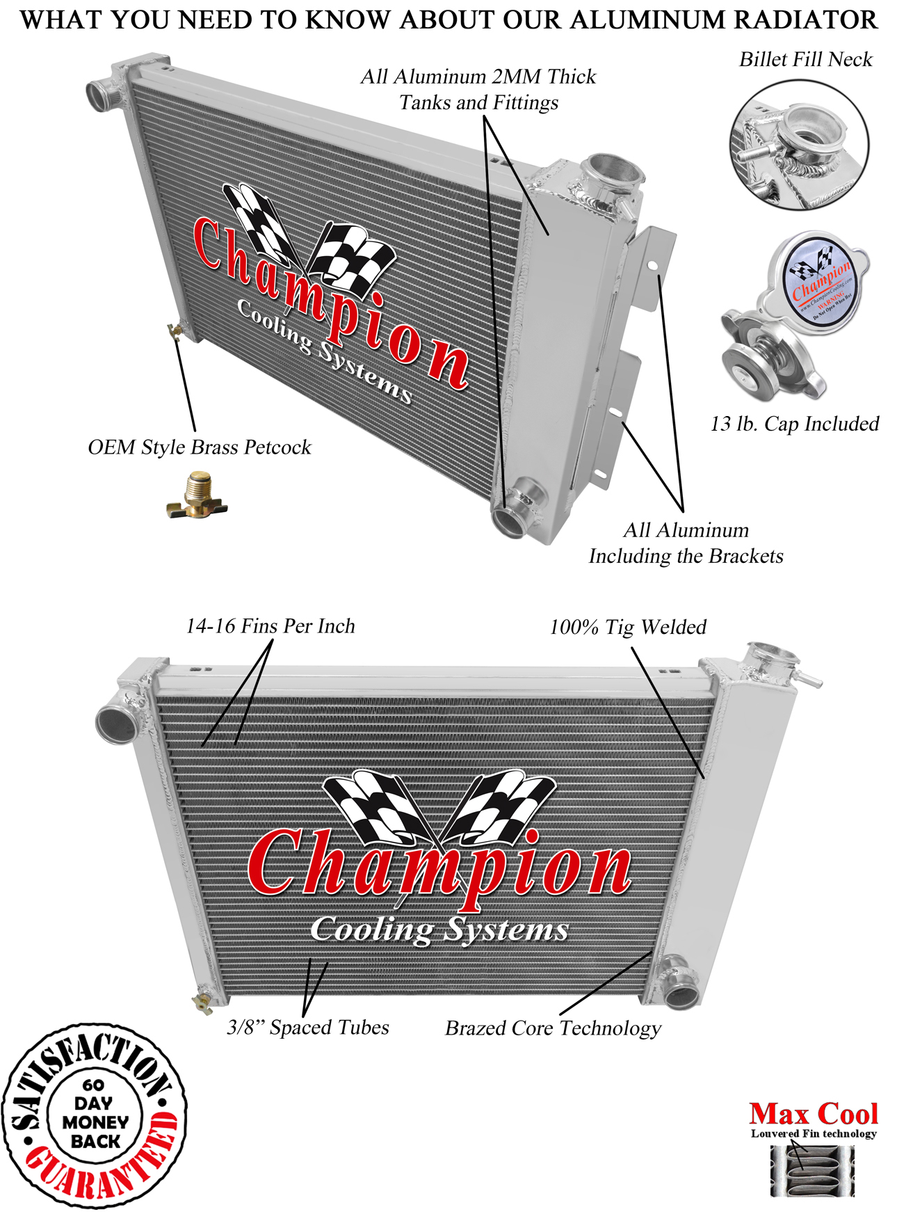 CC370B with no trans-cooler 3 Row All Aluminum Radiator view 3