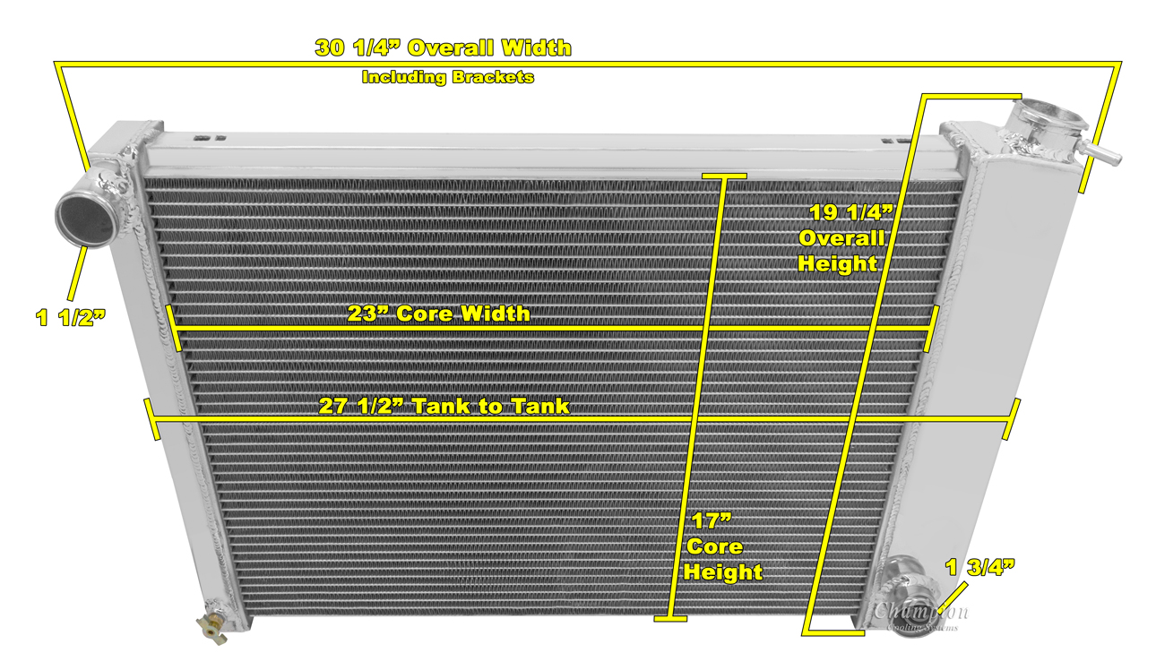 CC370B with no trans-cooler 3 Row All Aluminum Radiator view 4