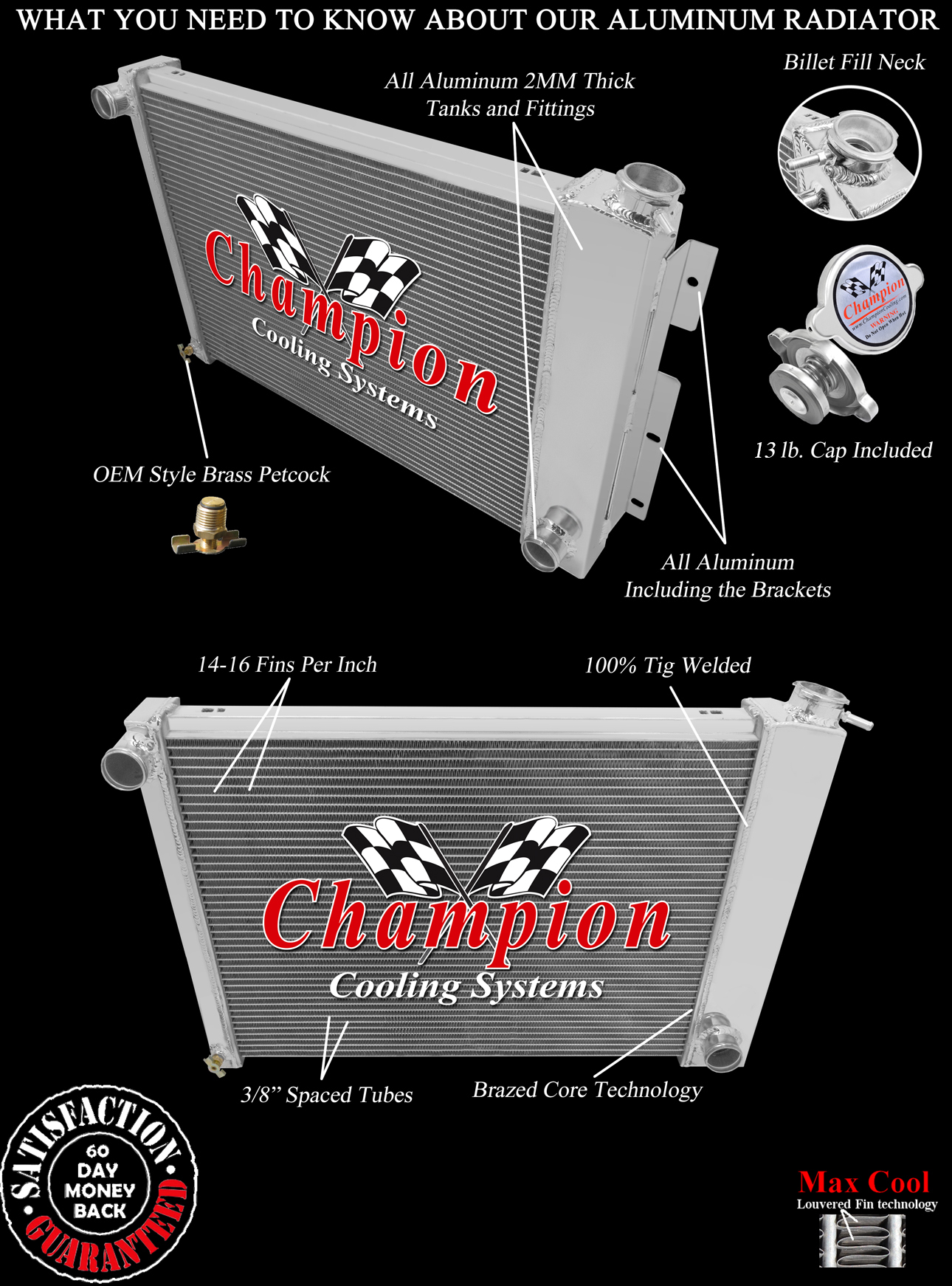 CC370B with no trans-cooler 3 Row All Aluminum Radiator view 5