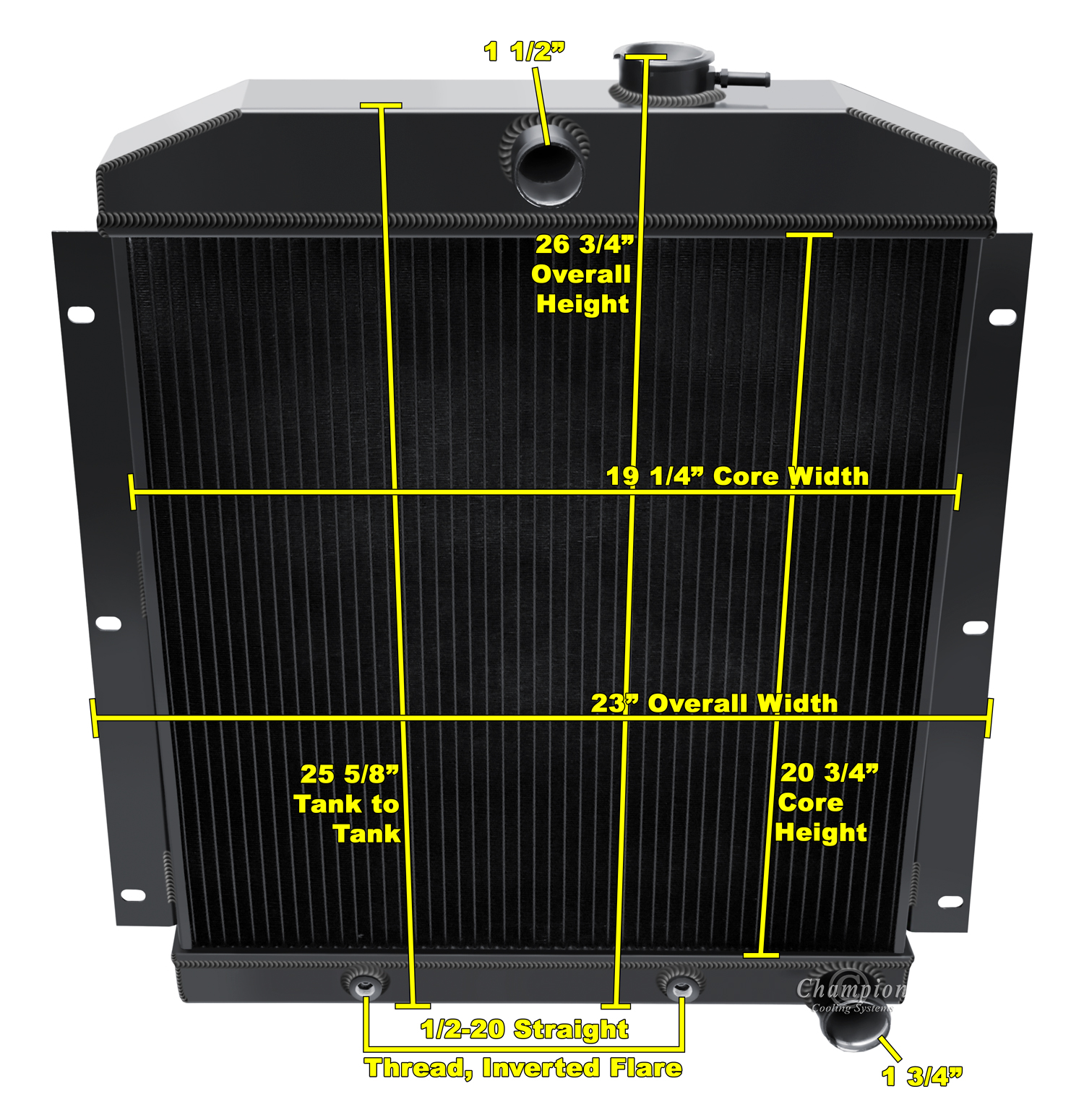 49-54 Chevy Truck 3 Row all aluminum radiator (Black Aluminum) view 5