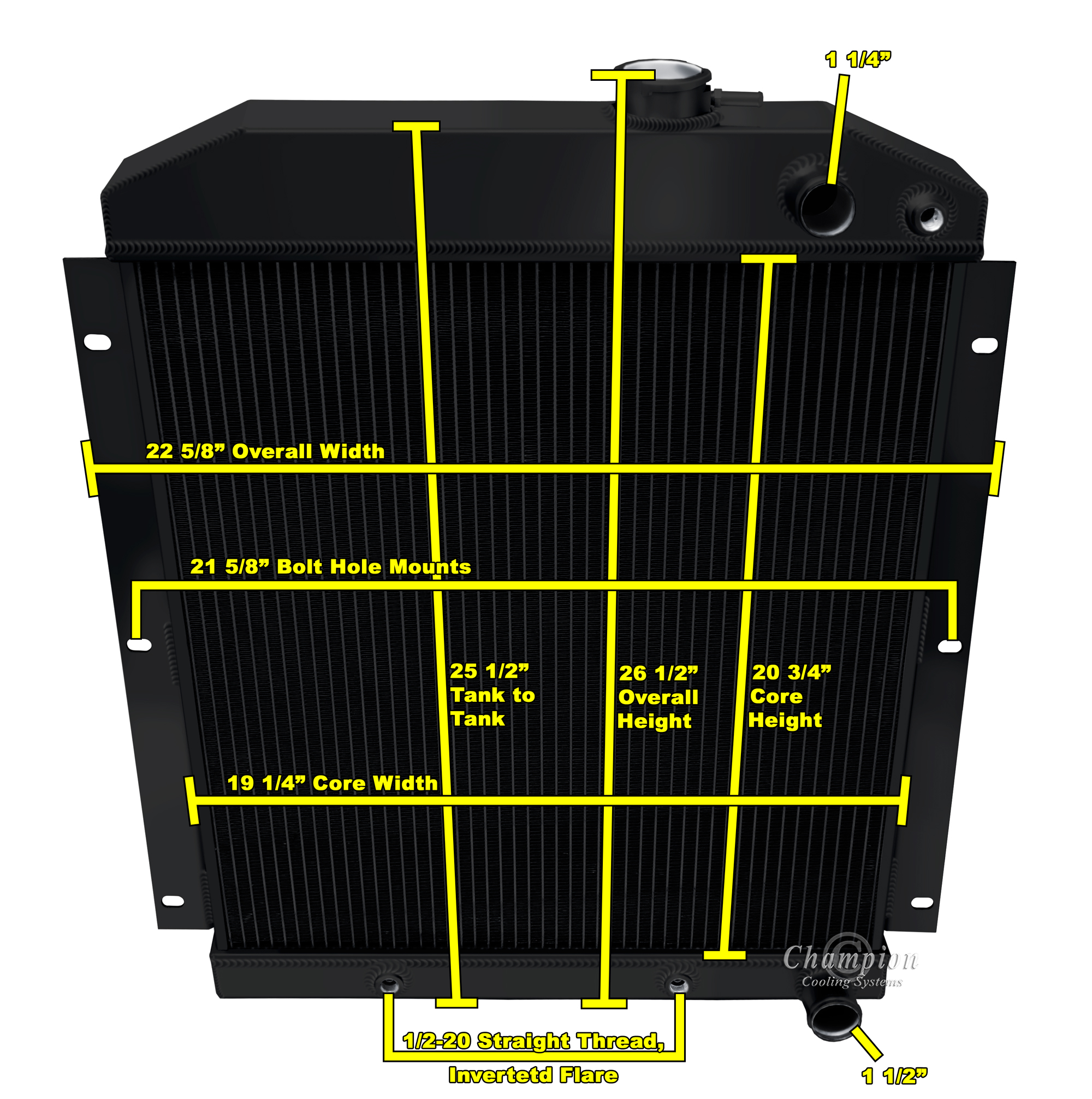 49-54 Chevy Truck (Downflow LS Swap) 3 Row Aluminum Radiator (Black Aluminum) view 5