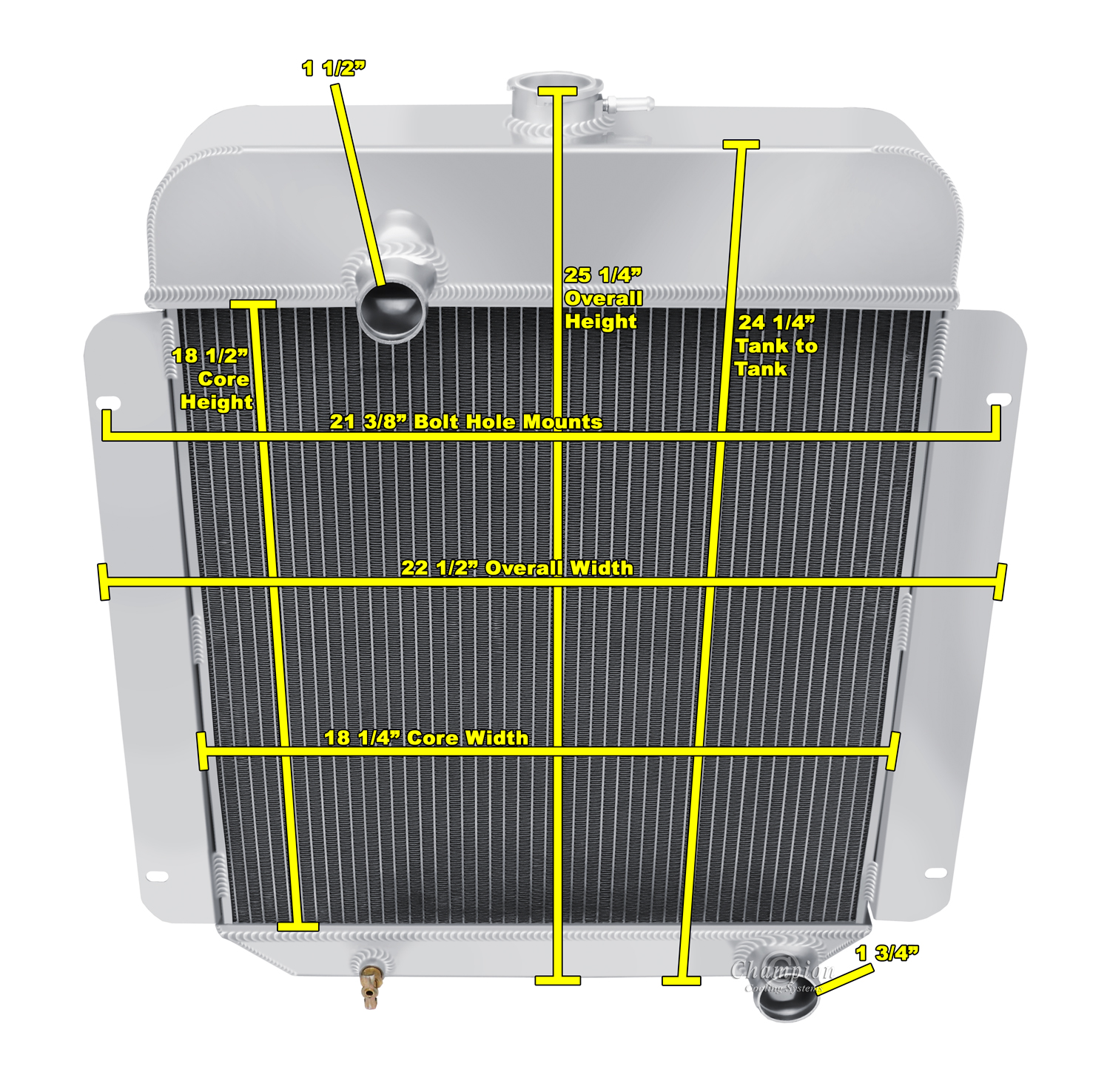 1954-1956 Ford (L6) 3 Row Aluminum Radiator view 4