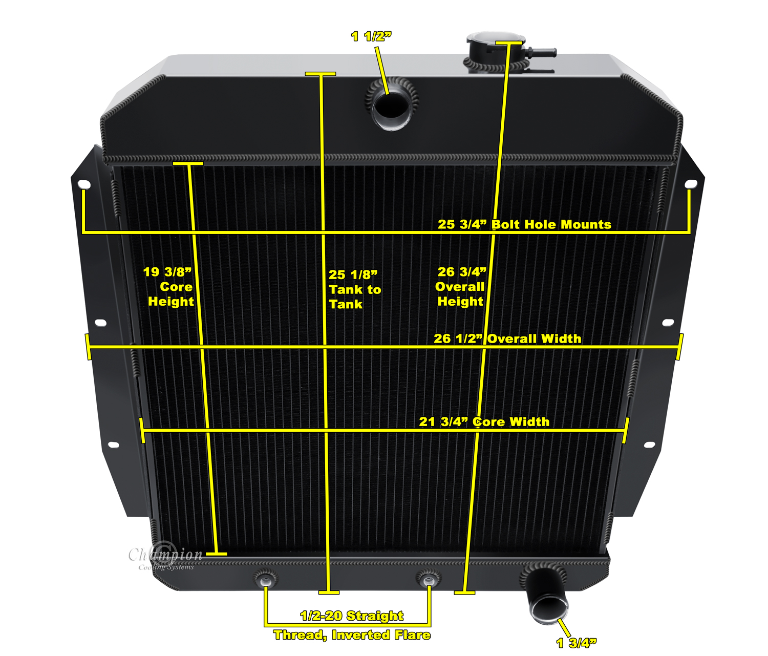 55-59 Chevy Pick up 3 Row Aluminum Radiator (Black Aluminum) view 4