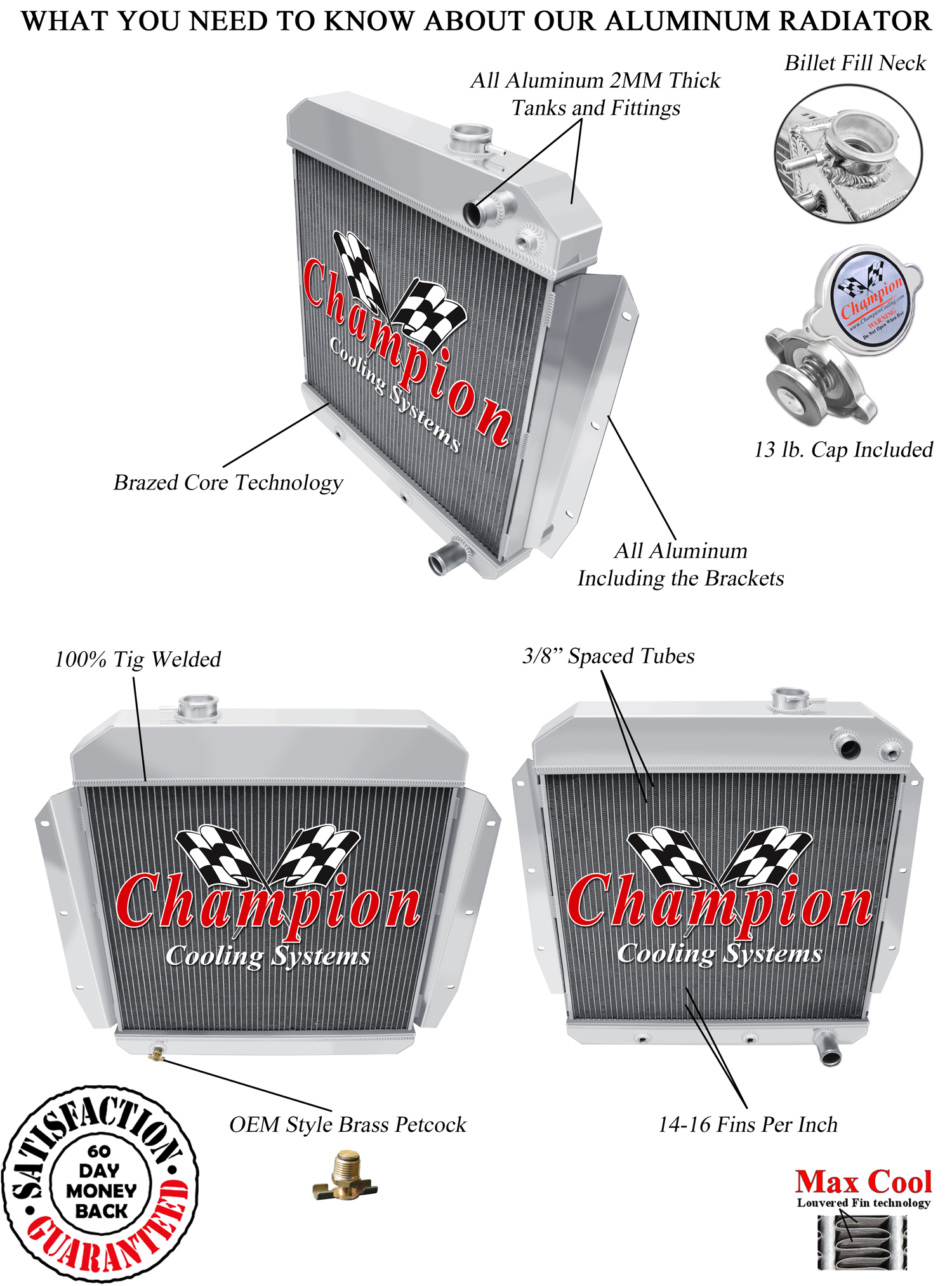 55-59 Chevy Pickup (Downflow LS Swap) 3 Row Aluminum Radiator view 3