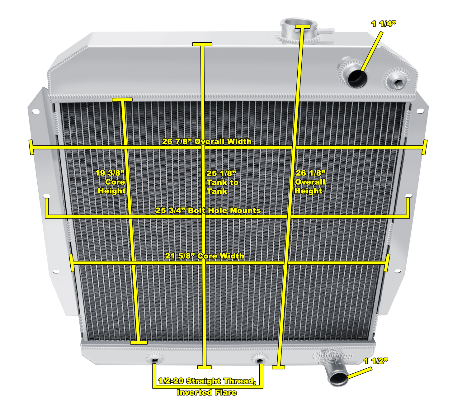 55-59 Chevy Pickup (Downflow LS Swap) 3 Row Aluminum Radiator view 5