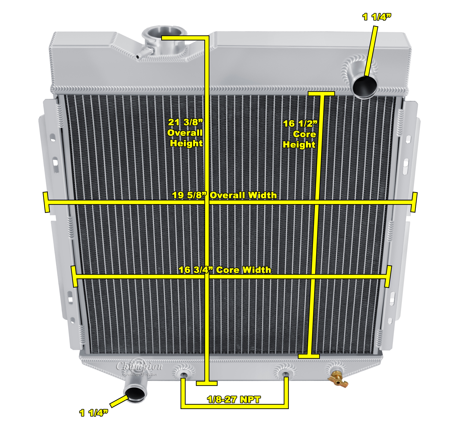 64.5-66 Ford Mustang (6-Cyl) 2 Row All Aluminum Radiator view 4