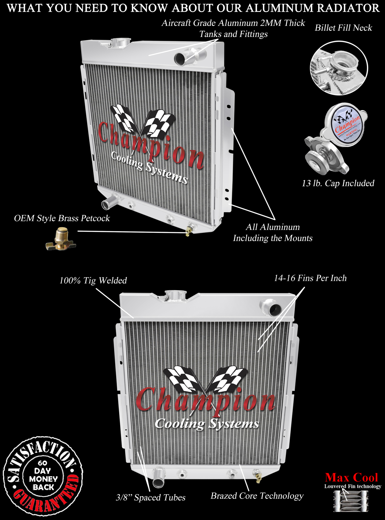 64.5-66 Ford Mustang (6-Cyl) 2 Row All Aluminum Radiator view 5