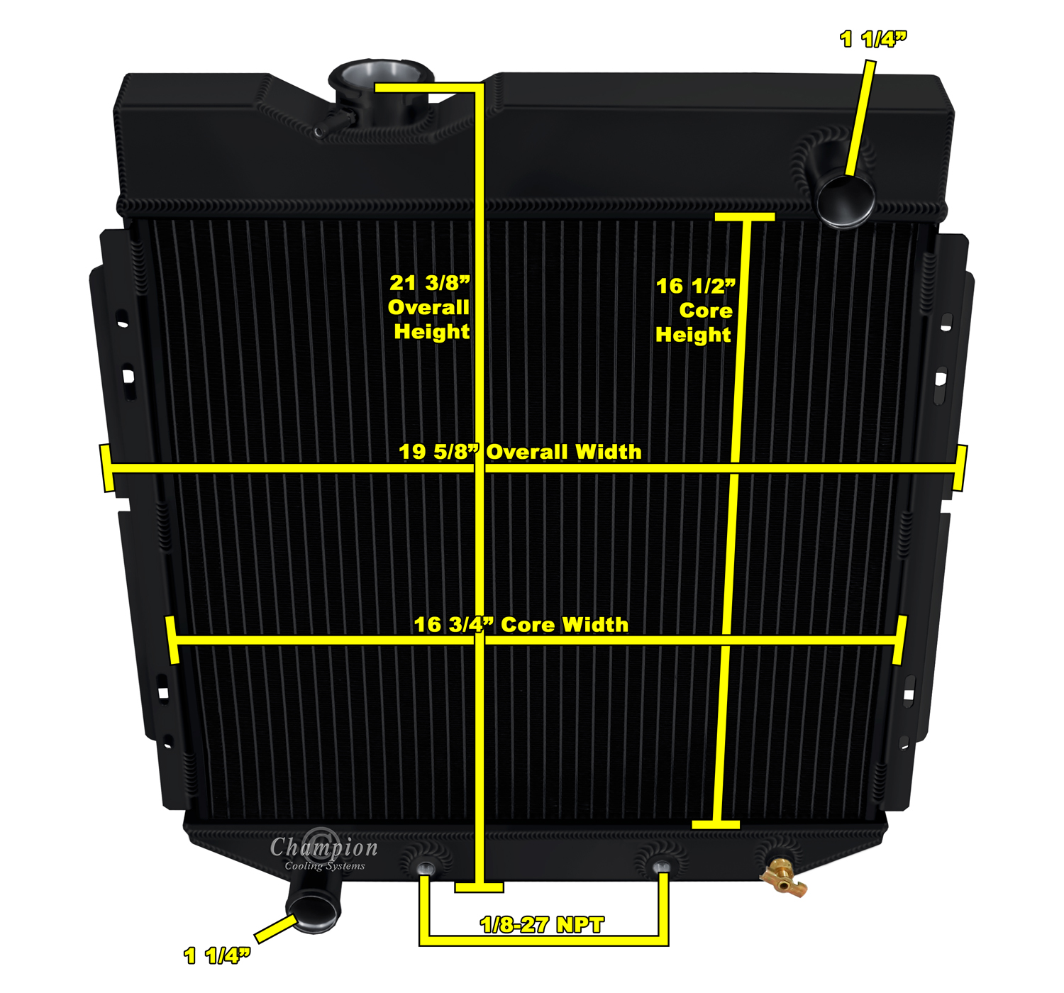 64.5-66 Ford Mustang (6-Cyl) 2 Row All Aluminum Radiator (Black Aluminum) view 4