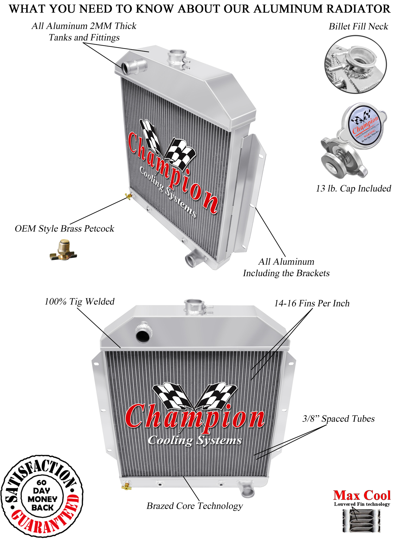 49 Ford Shoe Box Radiator(Chevy Config) 2 Row All Aluminum Radiator view 3
