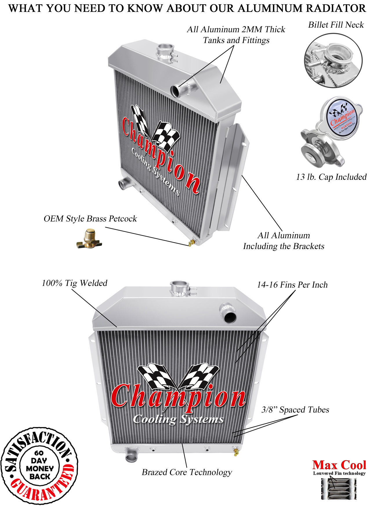 49 Ford Shoe Box Radiator(Ford Config) 2 Row All Aluminum Radiator view 3