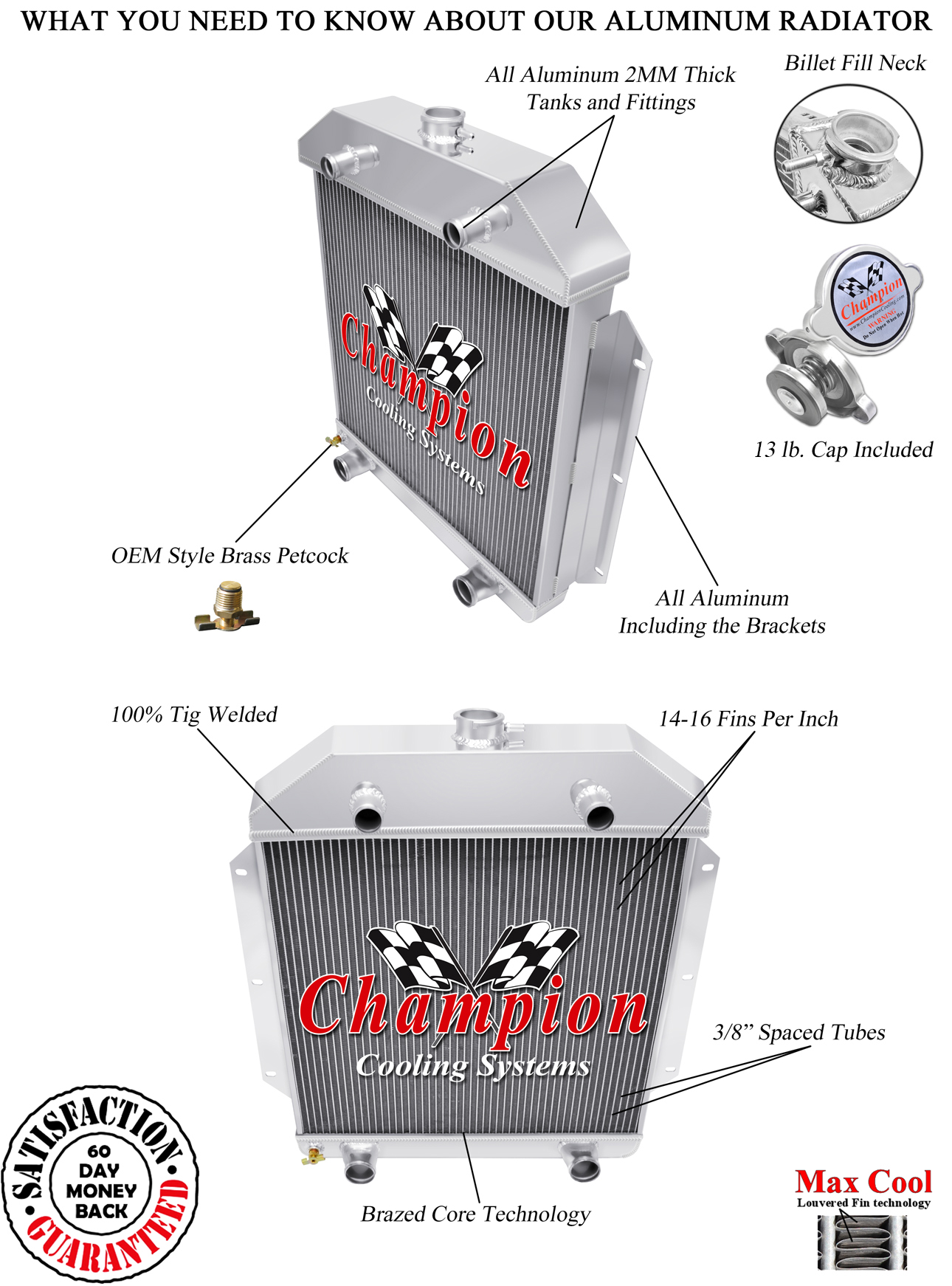 49 Ford Shoe Box Radiator(Flathead Config) 2 Row All Aluminum Radiator view 3