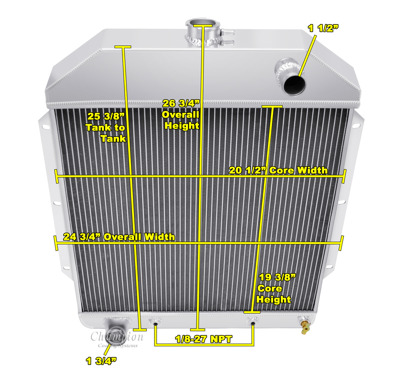49 Ford Shoe Box(Ford Config) 4 Row All Aluminum Radiator view 4
