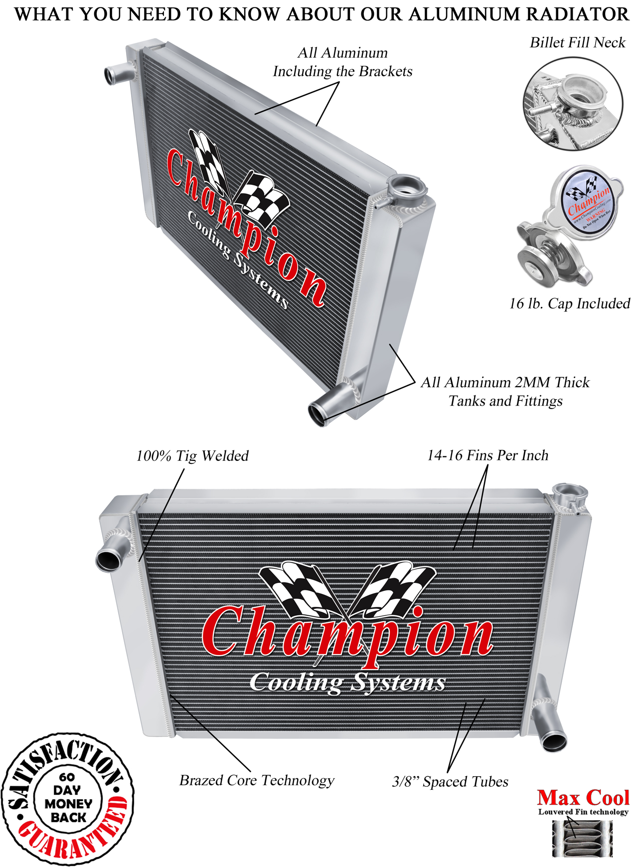 Universal Series, 26" Width Core, Chevy Config 3 Row All Aluminum Radiator view 3